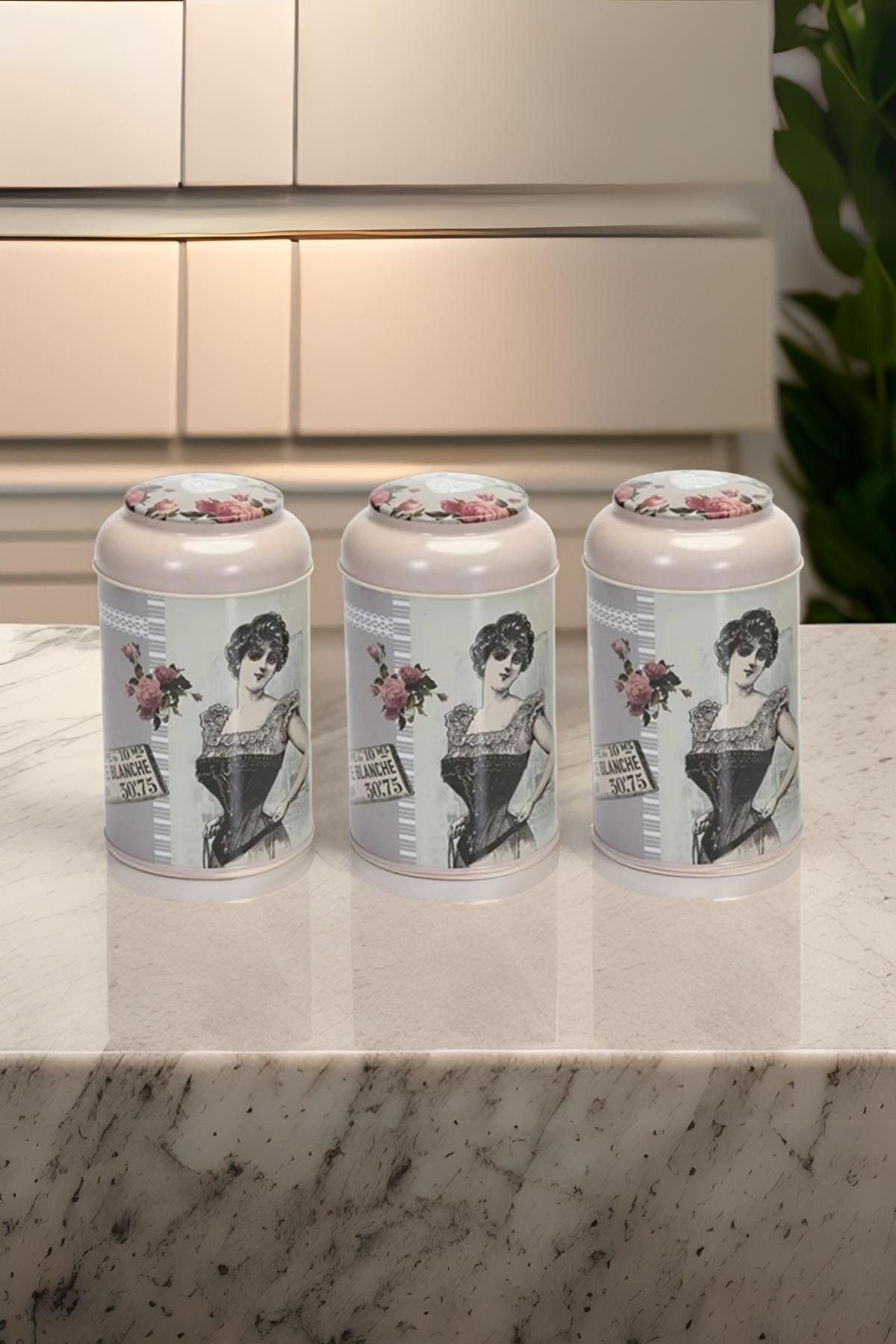 Evle Silindir Saklama Kabı Ø105 3 lü Set, Rose