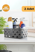 Evle Deri Desenli Saplı Sepet, 2'li Set, Bej