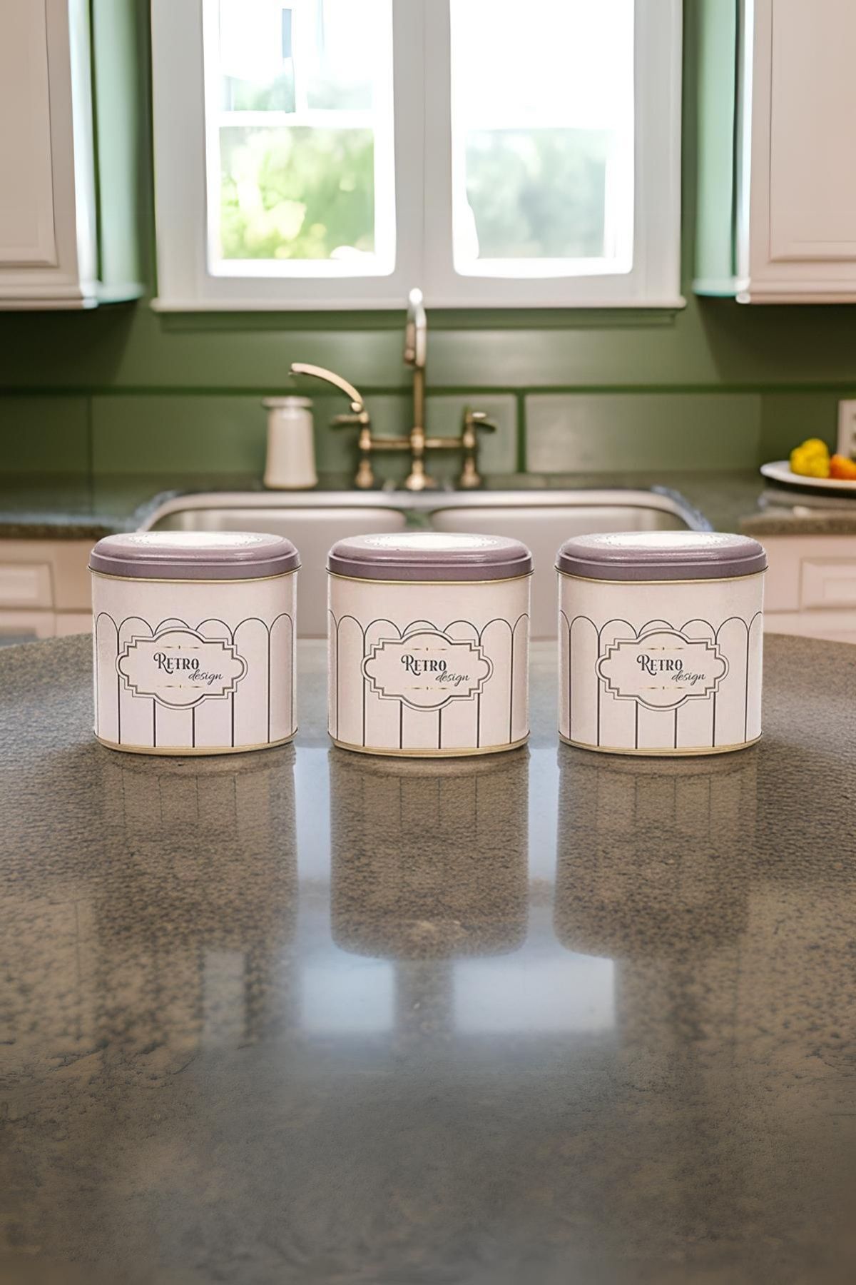 Evle Oval Metal Saklama Kabı 3 lü Set, Retro