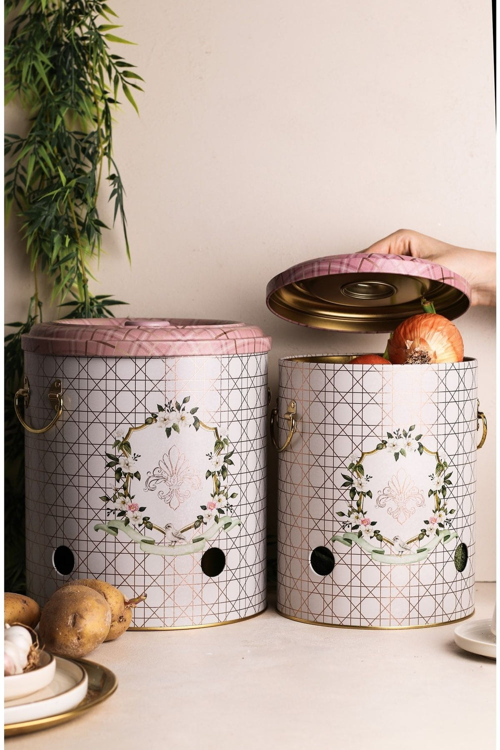 Patates Soğan Saklama Kabı 2 li Set, Rosy