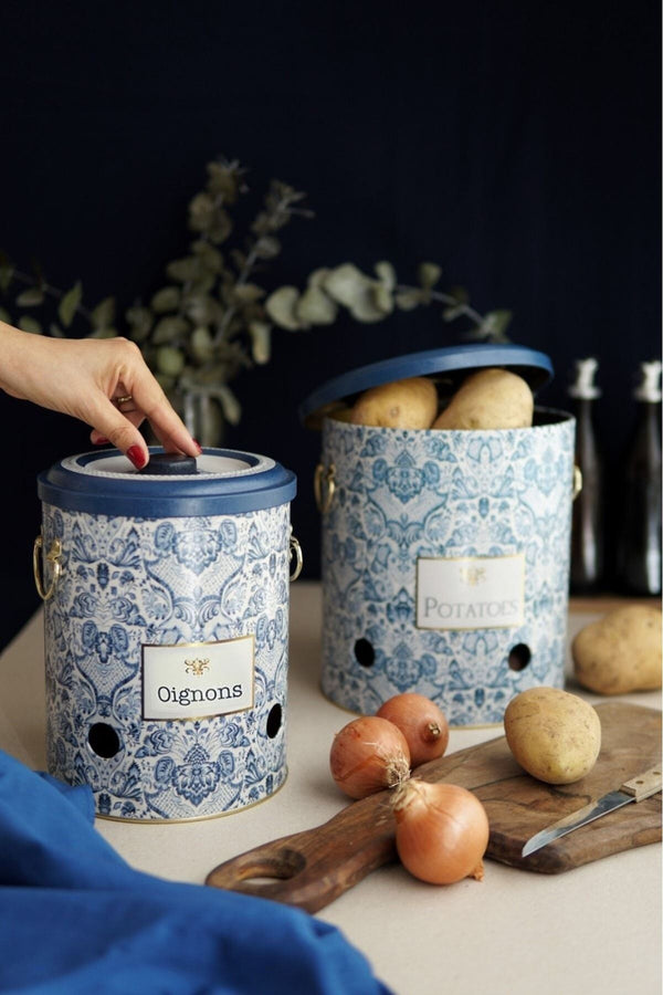 Evle Patates Soğan Saklama Kabı 2 li Set, Azulejos