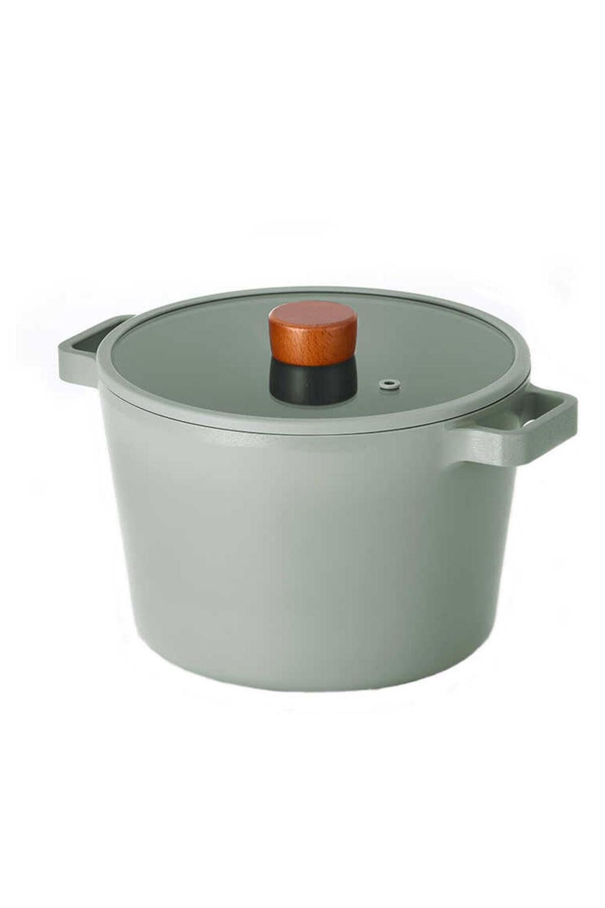 Neoflam D-NEOG222D Fika Cam Kapaklı Alüminyum Döküm Derin Tencere 22Cm Gri