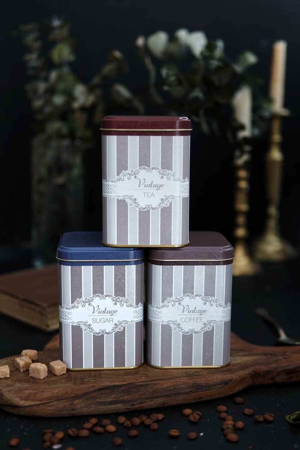 Kare Metal Saklama Kabı 87x87X125, 3 Lü Set, Elegance