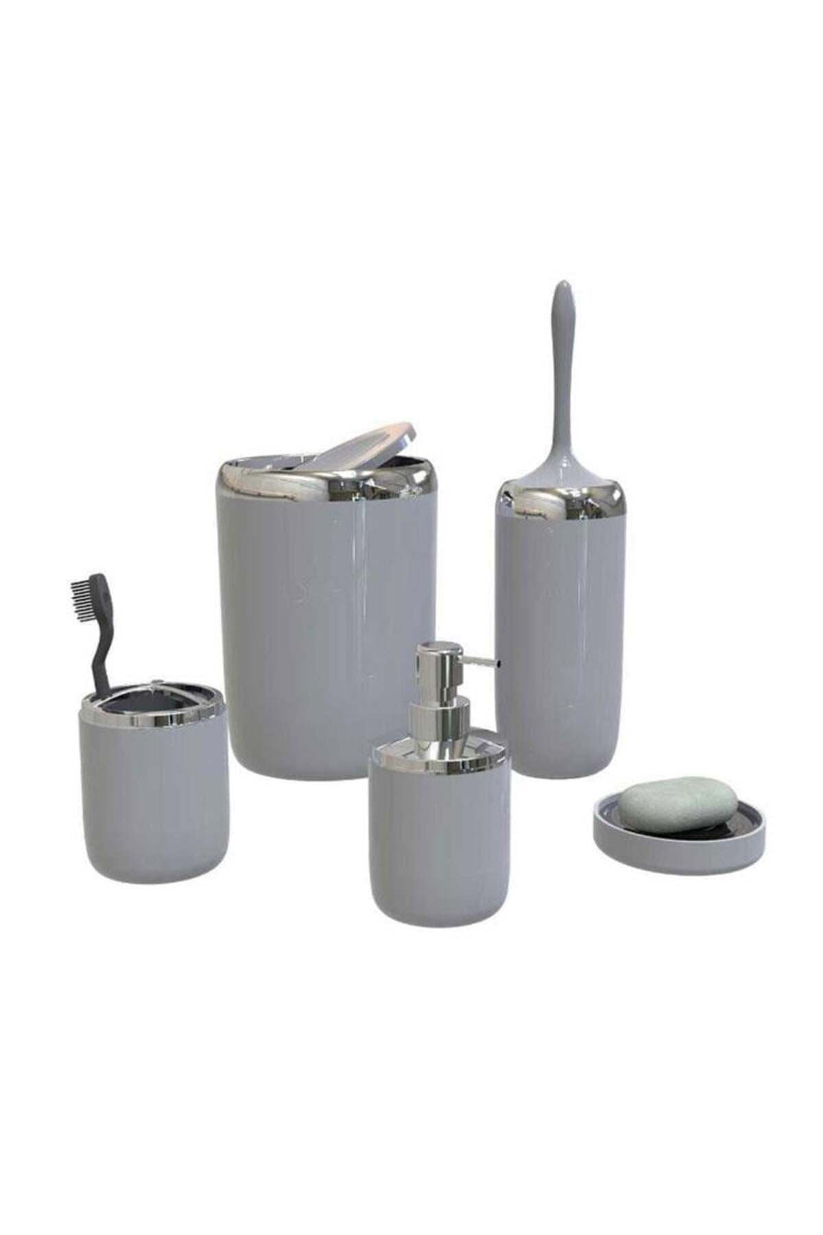 Primanova M-SAS04-07-P Lima Xl Krom Dekorlu Banyo Seti / Gri