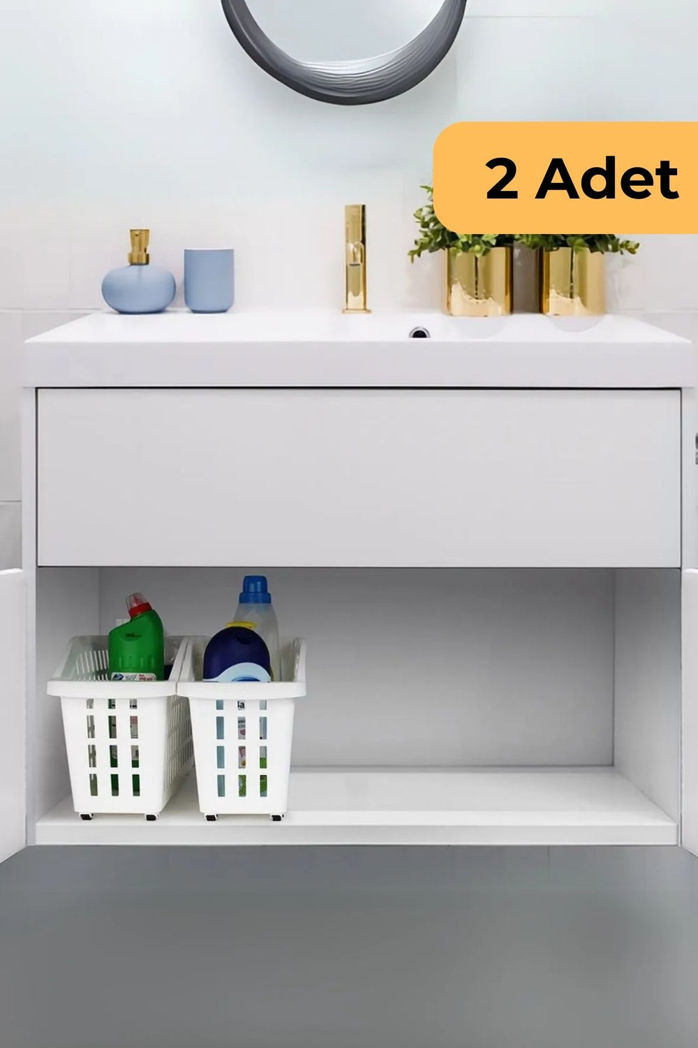Decobella 13 L Tekerlekli Düzen. Sepet, 2'li Set, Beyaz