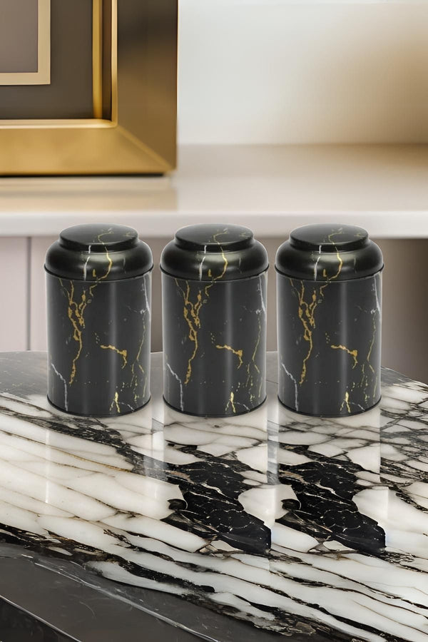 Evle Silindir Saklama Kabı Ø105 3 lü Set, Marble Black