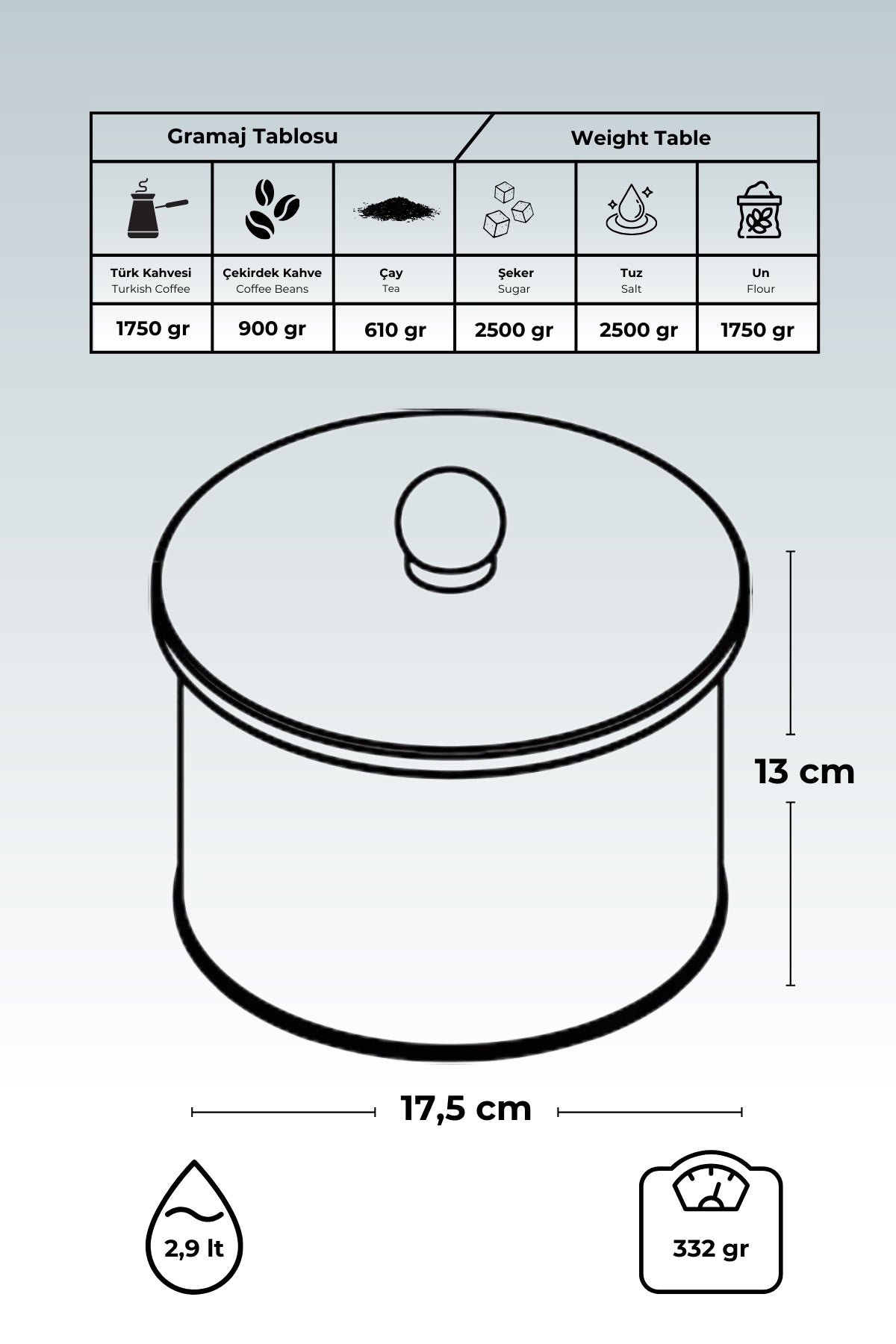 Evle Yuvarlak Kutu, Ø140x125 mm, Topuz Kulplu, 1,7 lt, City Aloha