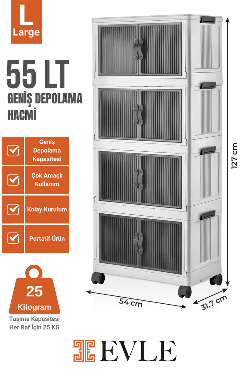 Evle Katlanabilir Modüler Dolap 4 lü 54 cm x 31,7 cm x 127 cm