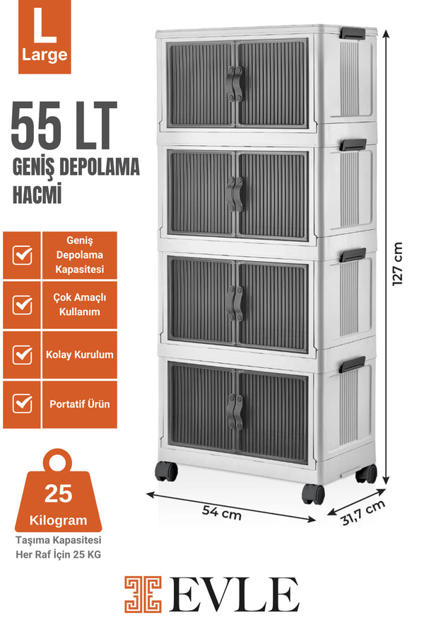 Evle Katlanabilir Modüler Dolap 4 lü 54 cm x 31,7 cm x 127 cm