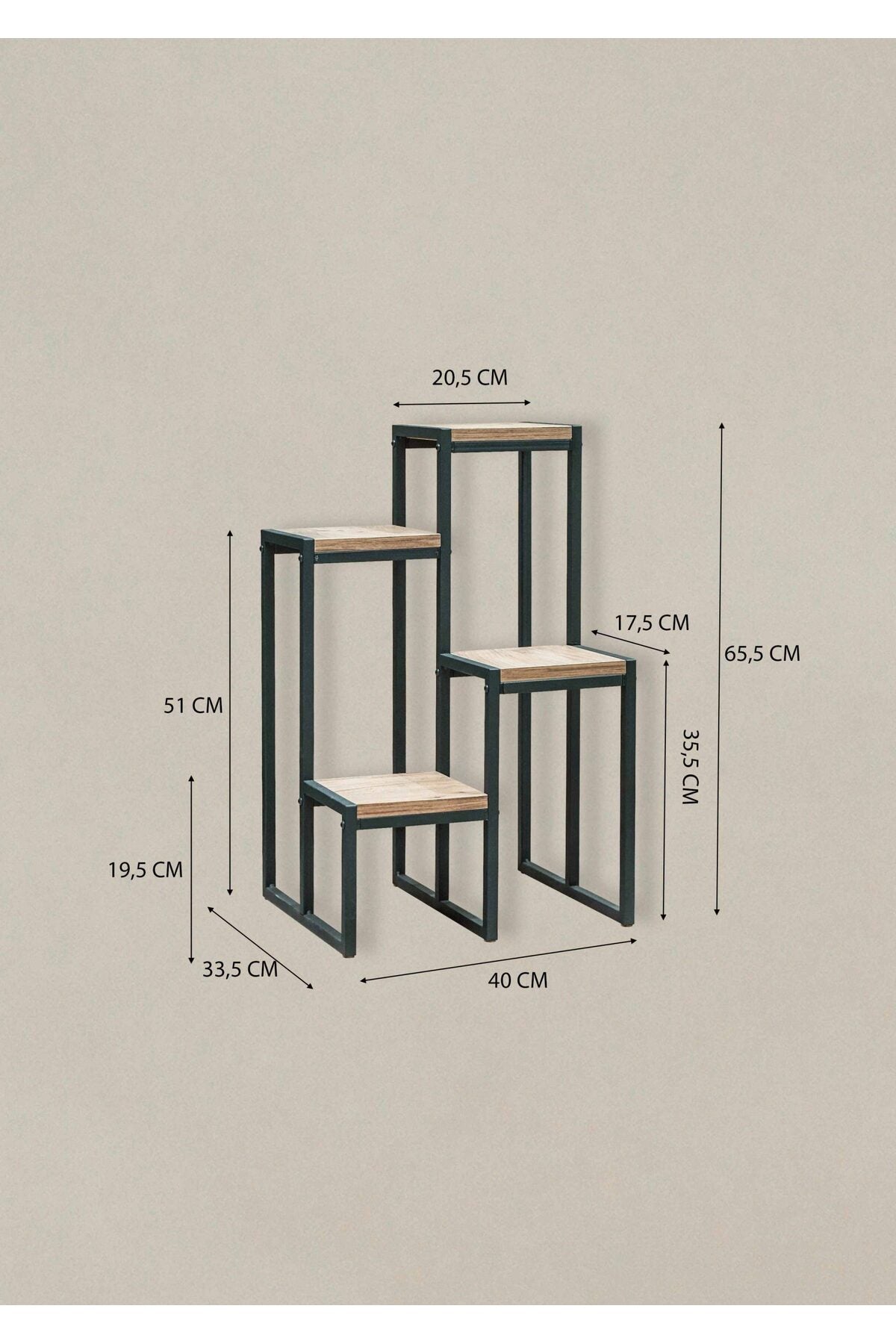Evle 4 Katlı Ahşap Çiçeklik, Modern Saksılık, Balkon ve Salon için Dekoratif Saksı Standı