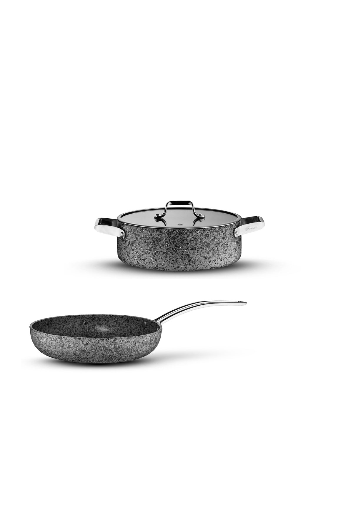 Brioni Stone-Age 3 Parça 26cm Basık-26cm Tava Çizilmez Yanmaz Yapışmaz Kombin Tencere Tava Seti