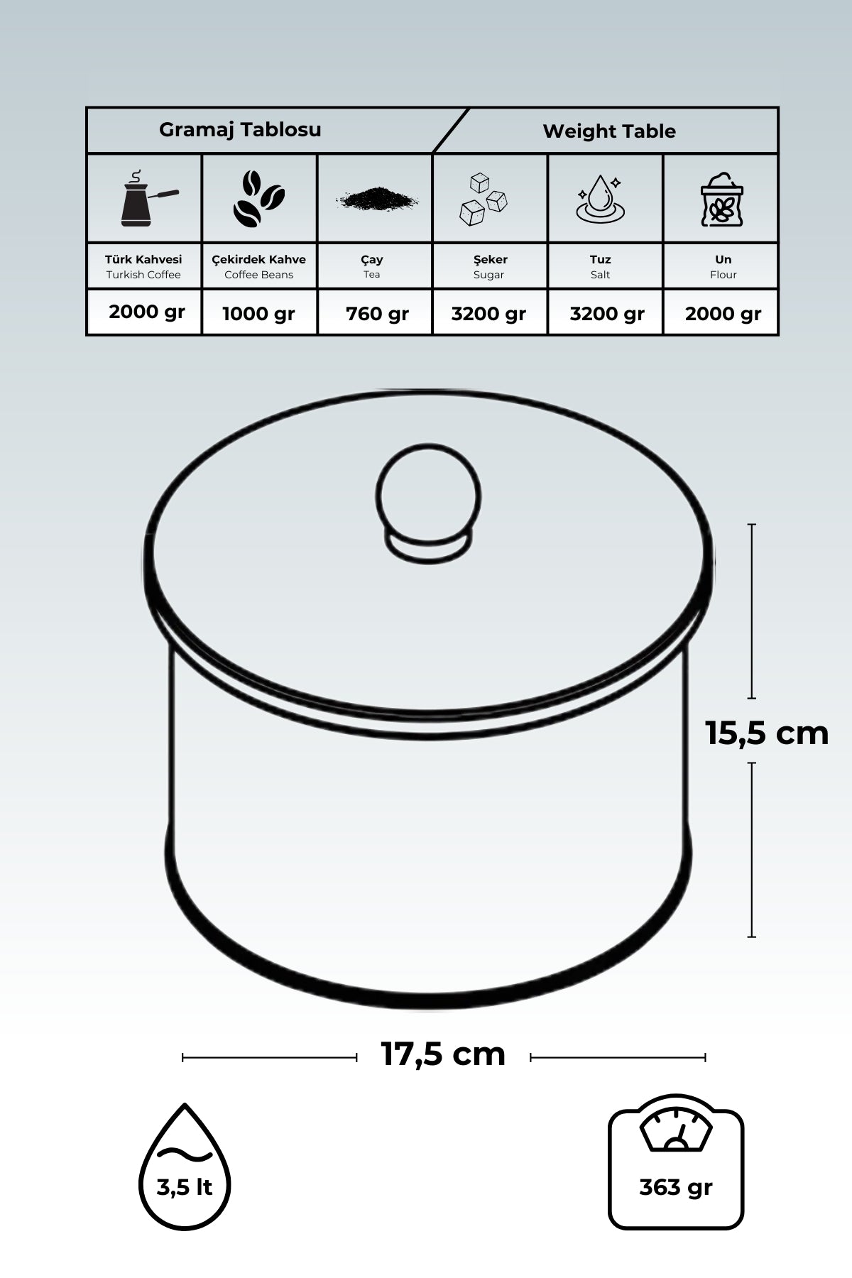 Evle Yuvarlak Kutu, Ø175x155 mm, Topuz Kulplu, 3,5 lt, City Aloha
