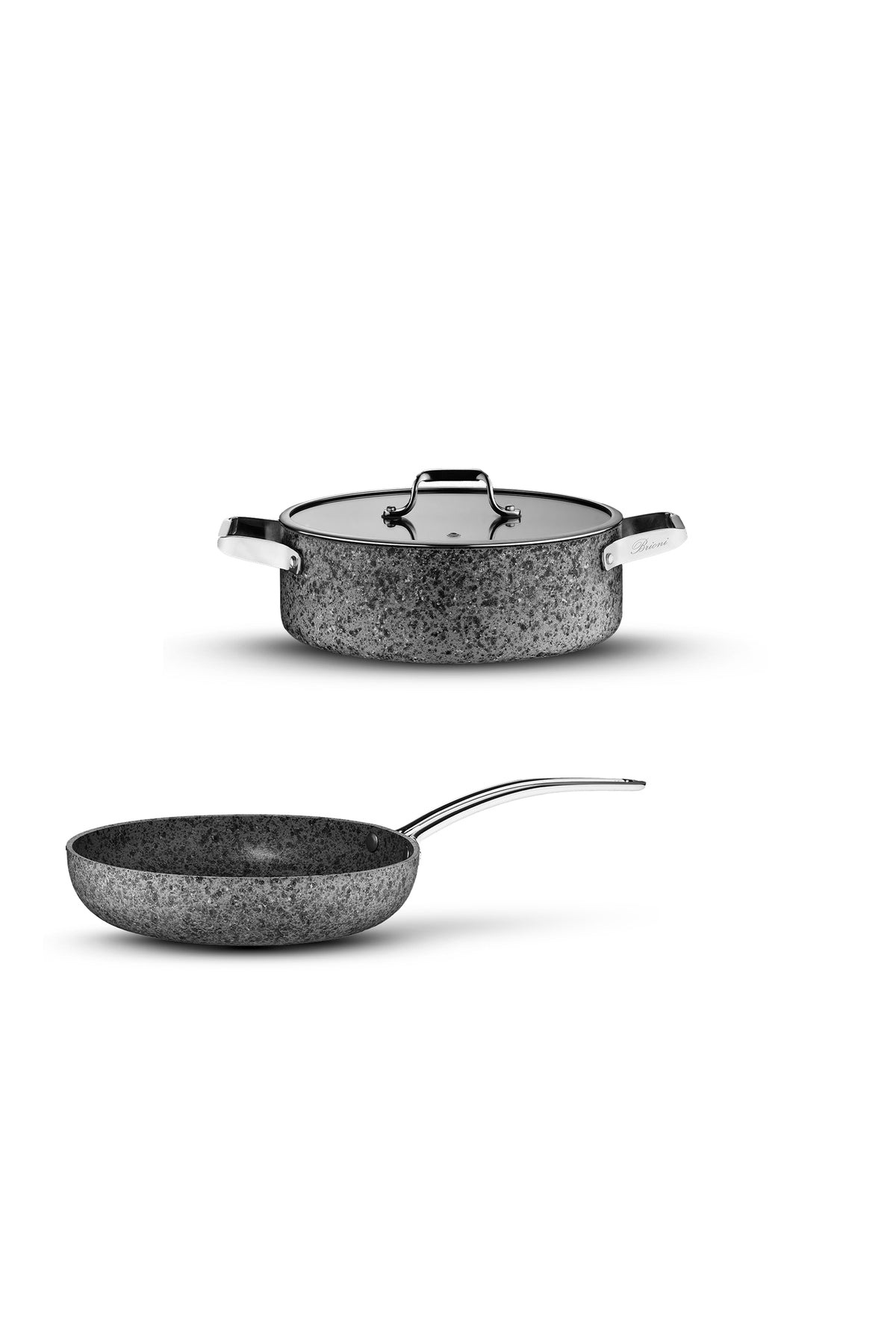 Brioni Stone-Age 3 Parça 28cm Basık- 28cm Tava Çizilmez Yanmaz Yapışmaz Kombin Tencere Tava Seti