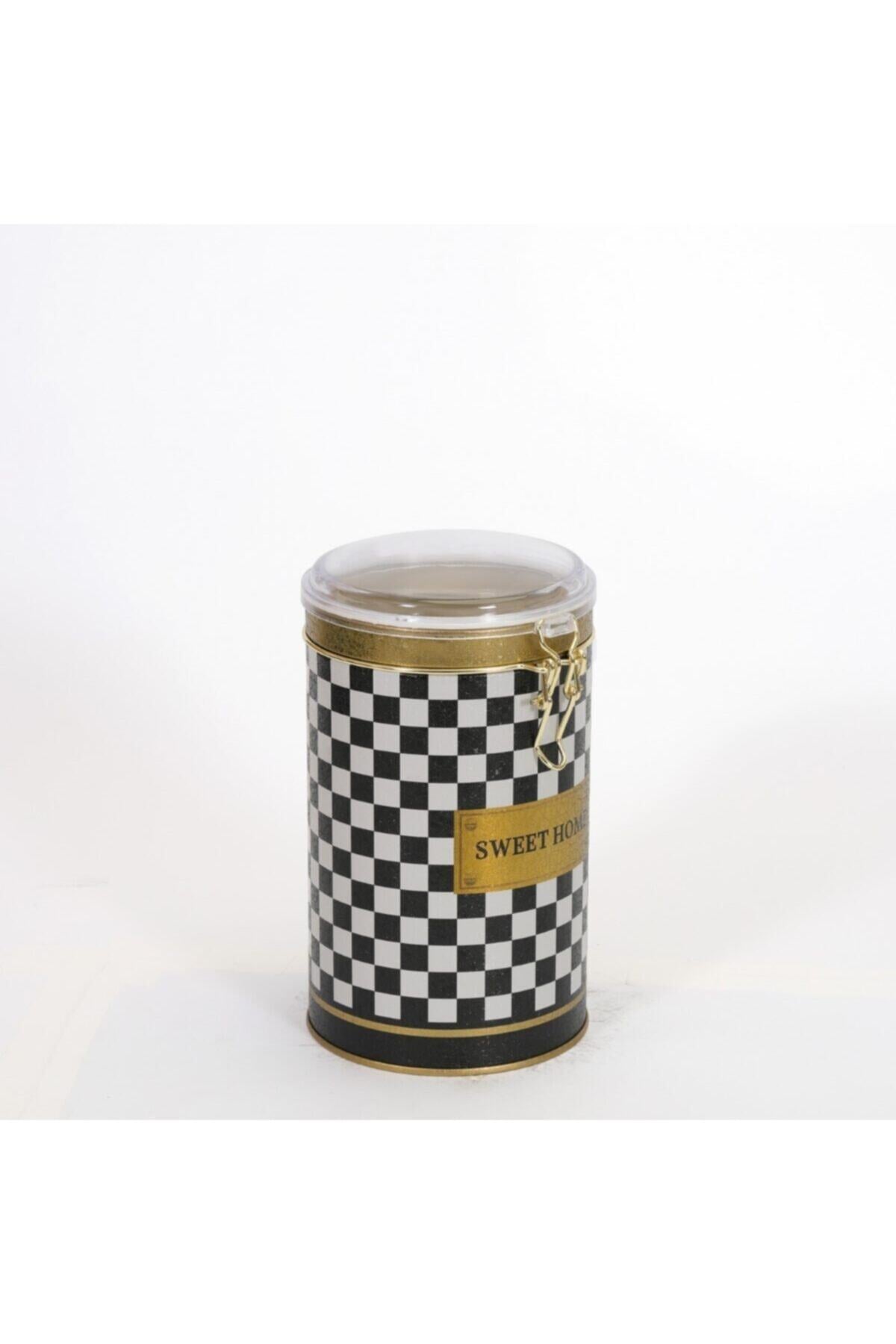 Evle Yuvarlak Kutu, Ø105x150 mm, Şeffaf Kilitli Kapak, 1,1 lt, Checkers Black_Swt Home