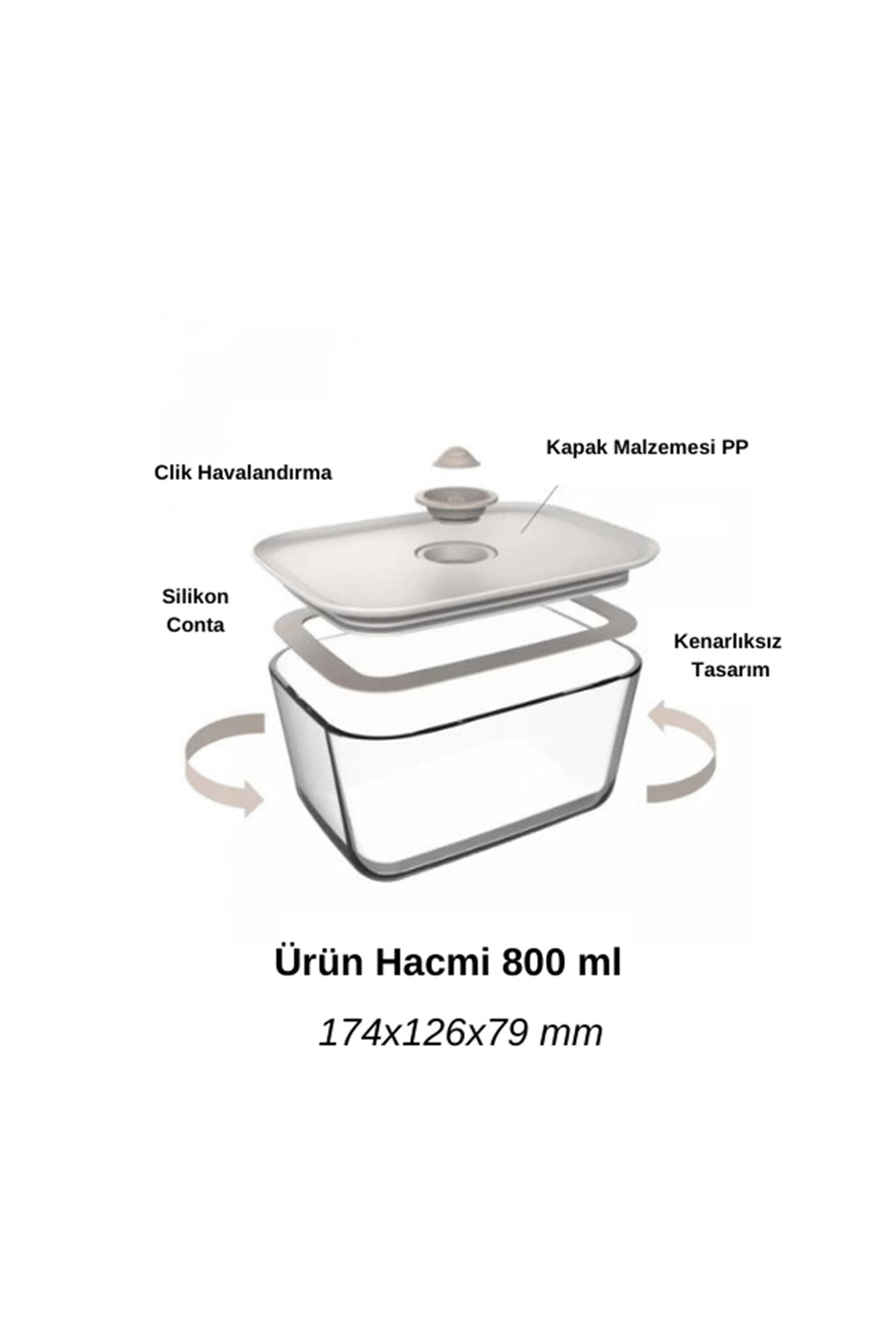 Neoflam D-NEOFCL080 Fika Clık Dikdörtgen Saklama Kabı 800Ml Bej