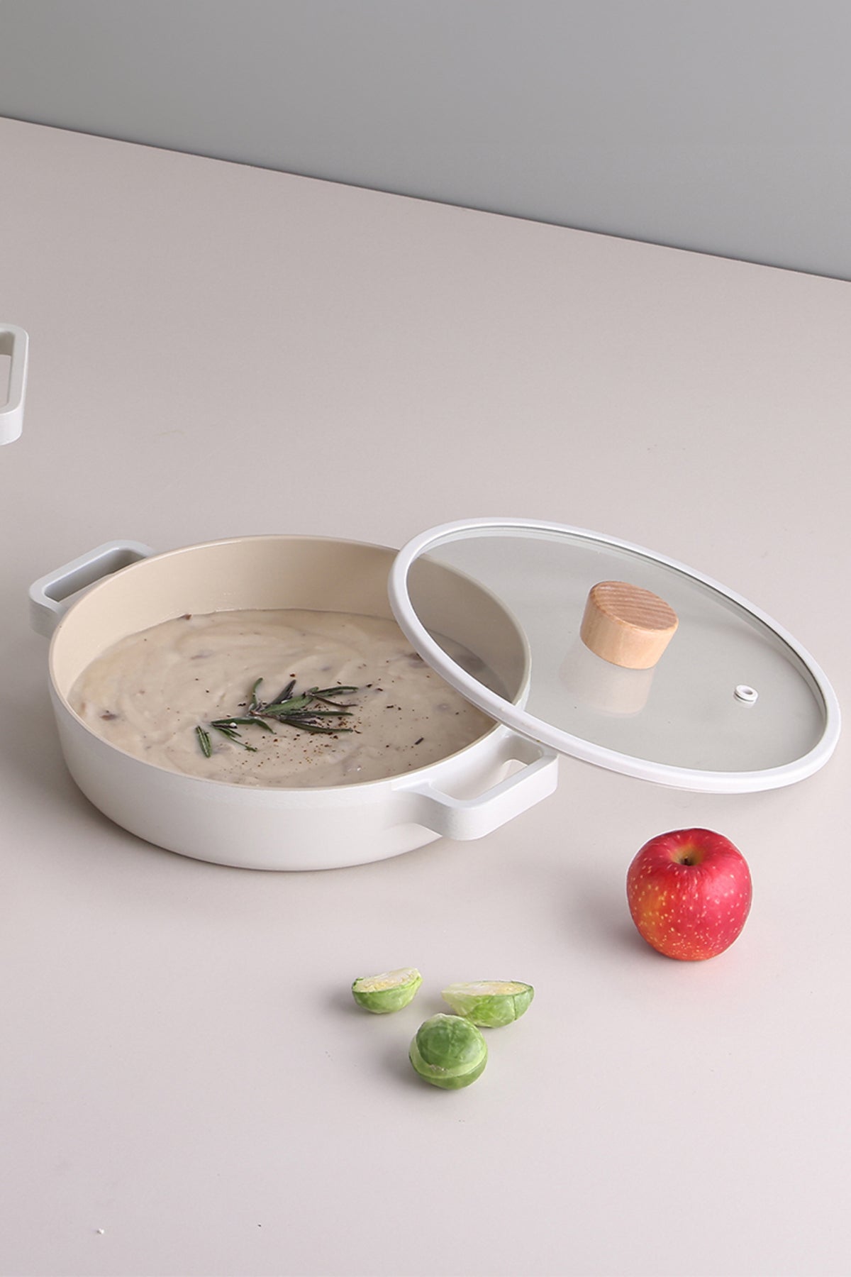 Neoflam Fika Cam Kapaklı Alüminyum Sahan 18 CM - Bej