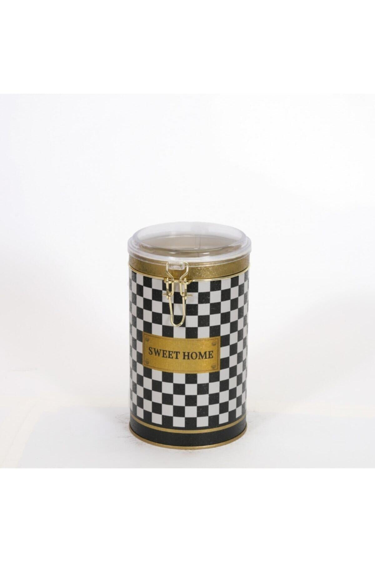 Evle Yuvarlak Kutu, Ø105x150 mm, Şeffaf Kilitli Kapak, 1,1 lt, Checkers Black_Swt Home
