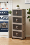 Evle Katlanabilir 4 Katlı "Medium" 30 LT Tekerlekli Manyetik Kapaklı Portatif Saklama Dolabı Toprak