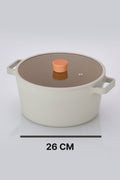 Neoflam D-NEOF226D Fika Cam Kapaklı Alüminyum Döküm Derin Tencere 26Cm Bej