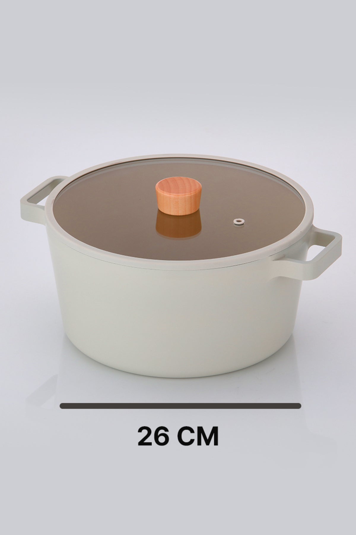 Neoflam D-NEOF226D Fika Cam Kapaklı Alüminyum Döküm Derin Tencere 26Cm Bej