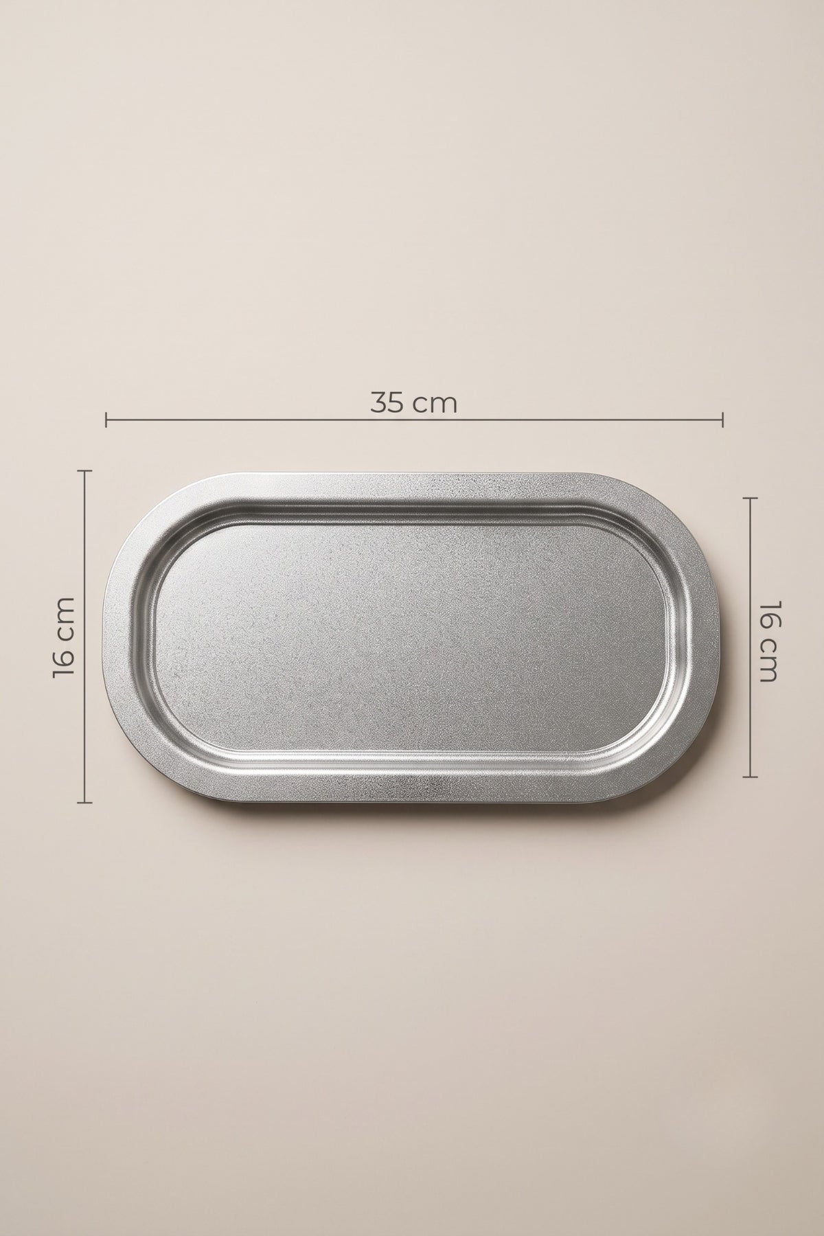 Evle 16 x 35 cm Oval Metal Baton Lüx Servis ve Sunum Tepsisi Silver