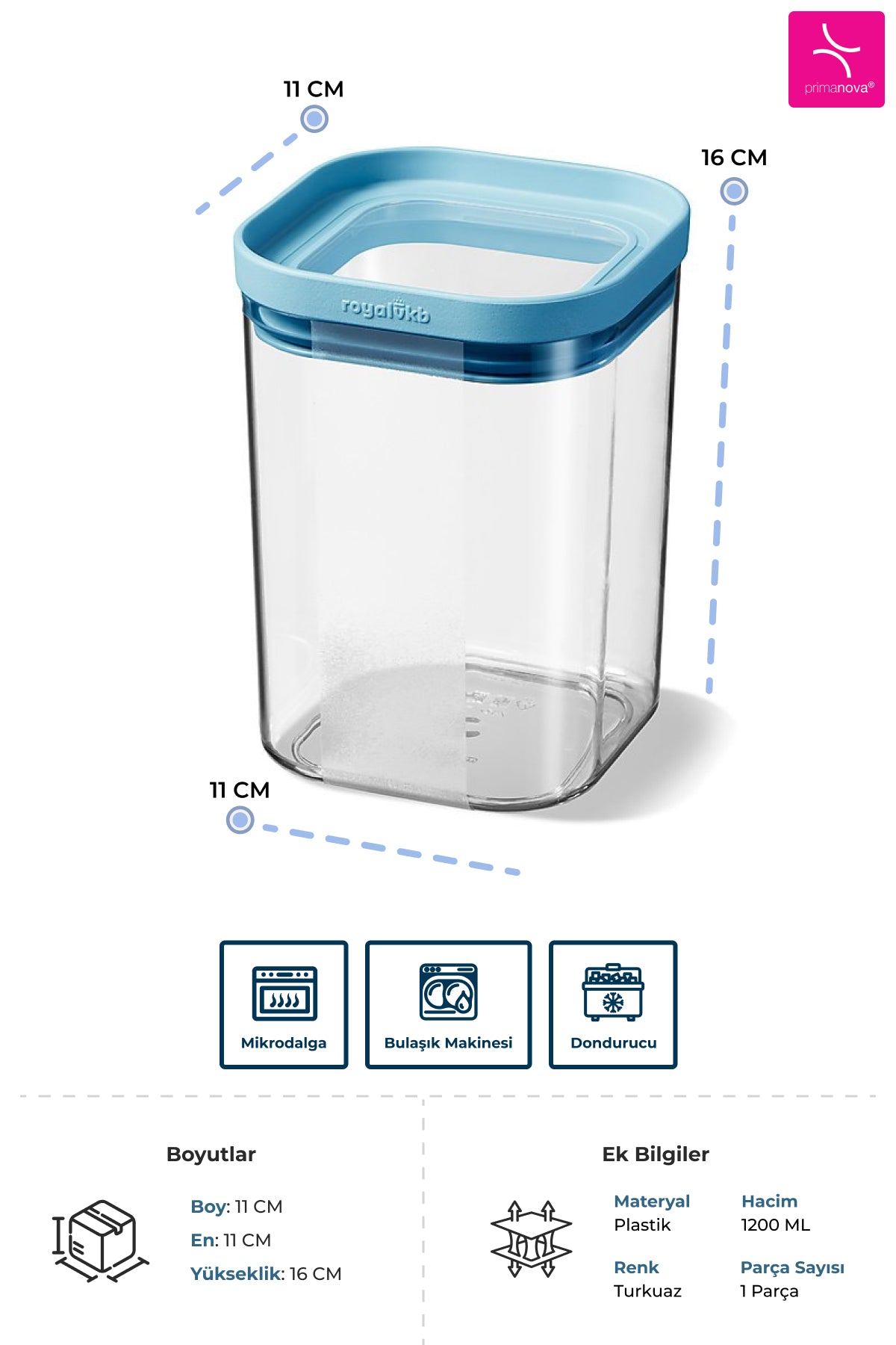 Primanova M-SK07-16-02 Seoul Kuru Gıda Saklama Kabı Sq.As 1200Ml