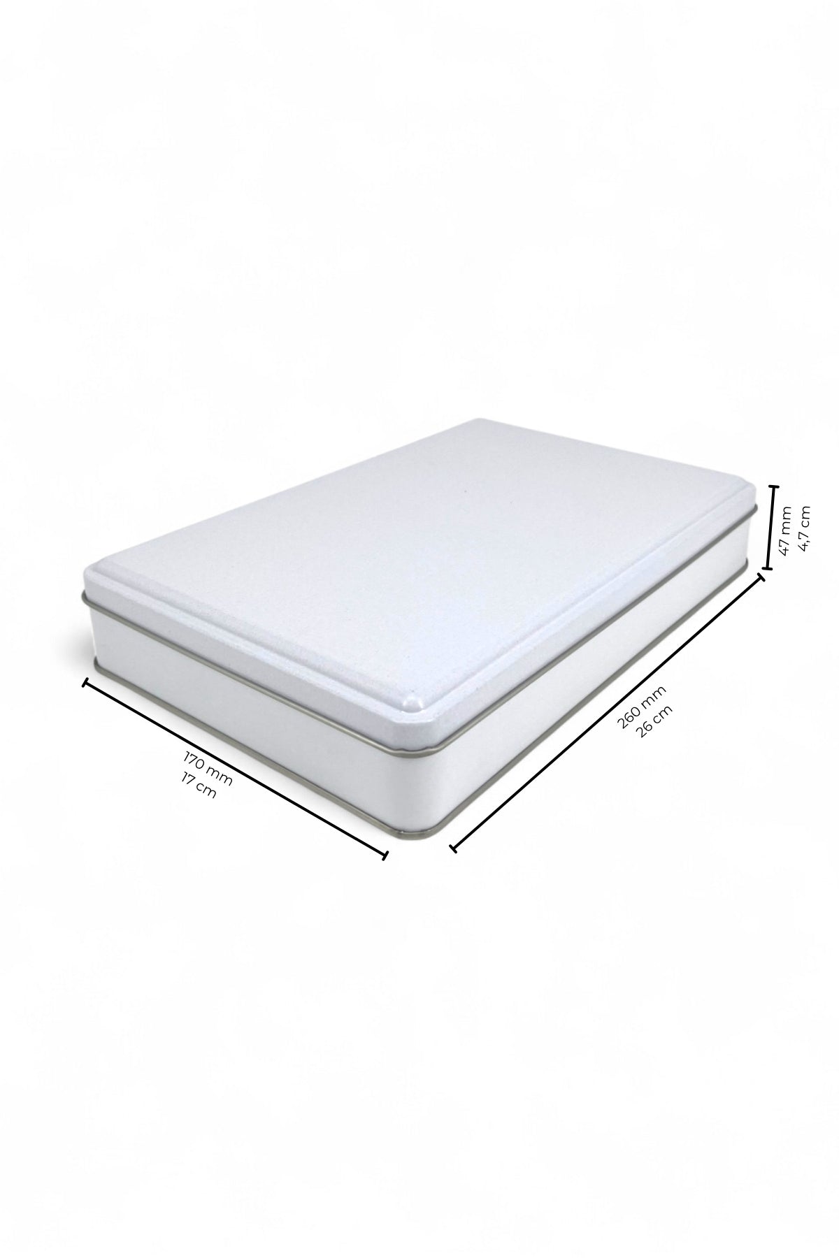 Kontensan 170x260x47 mm Metal Kapaklı Baskısız Metal Kutu, Mat Beyaz, 42 Adet