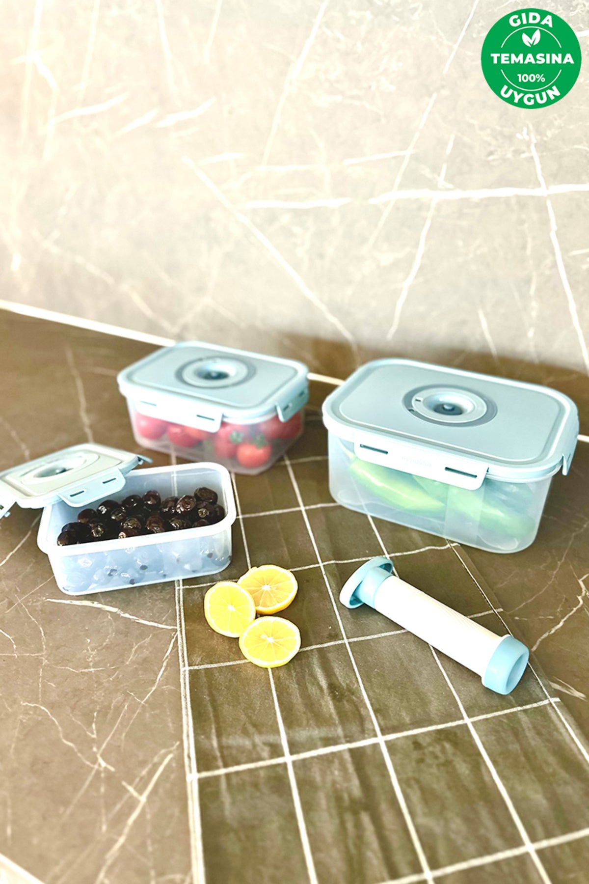 Primanova M-SKS01-16-02 Seoul Taze Ürün Saklama Kabı 4Lü Set(0,6Lt+1,3Lt+2,5Lt+Pompa)