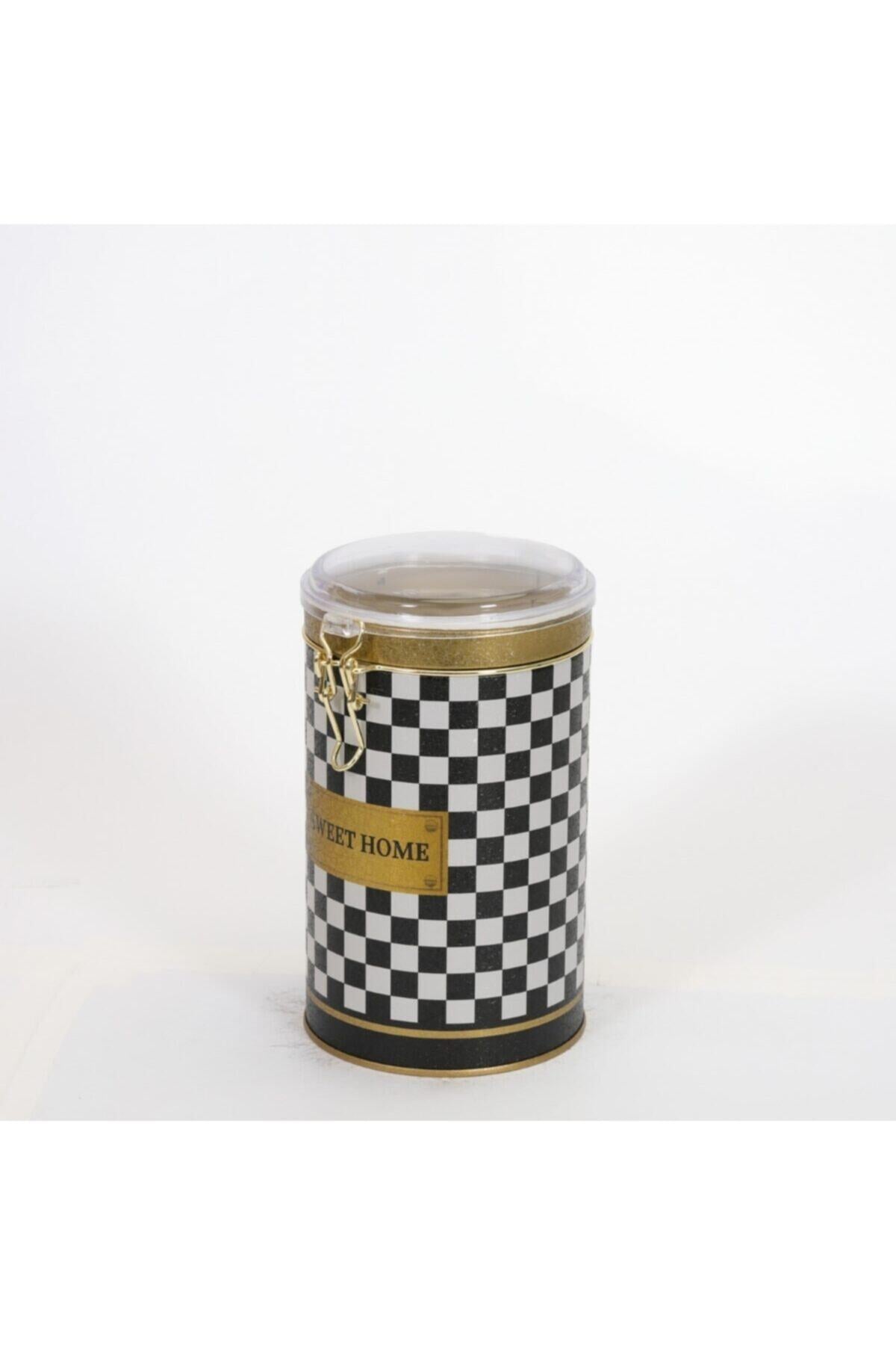 Evle Yuvarlak Kutu, Ø105x150 mm, Şeffaf Kilitli Kapak, 1,1 lt, Checkers Black_Swt Home