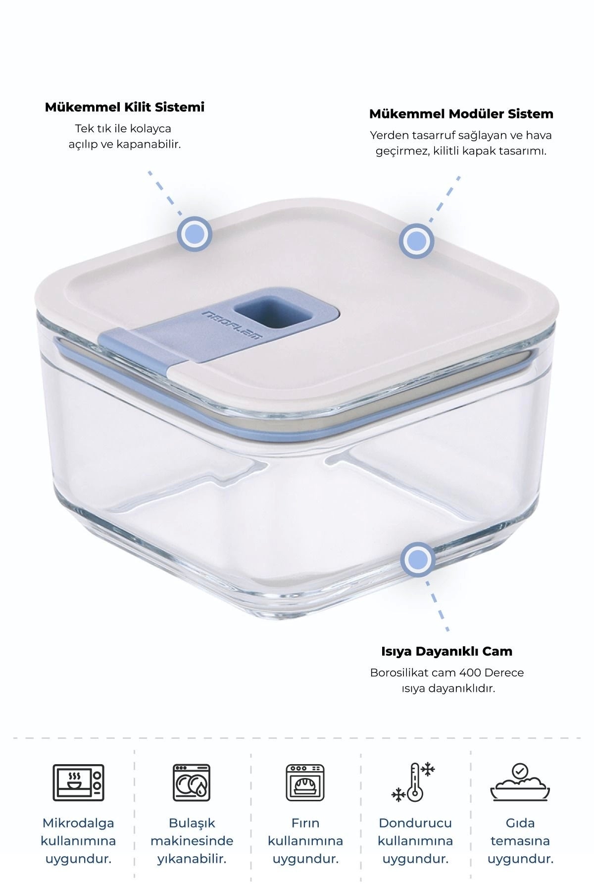 Neoflam D-NEOPSK050 Neoflam Perfect Seal Kare Cam Saklama Kabı 500Ml