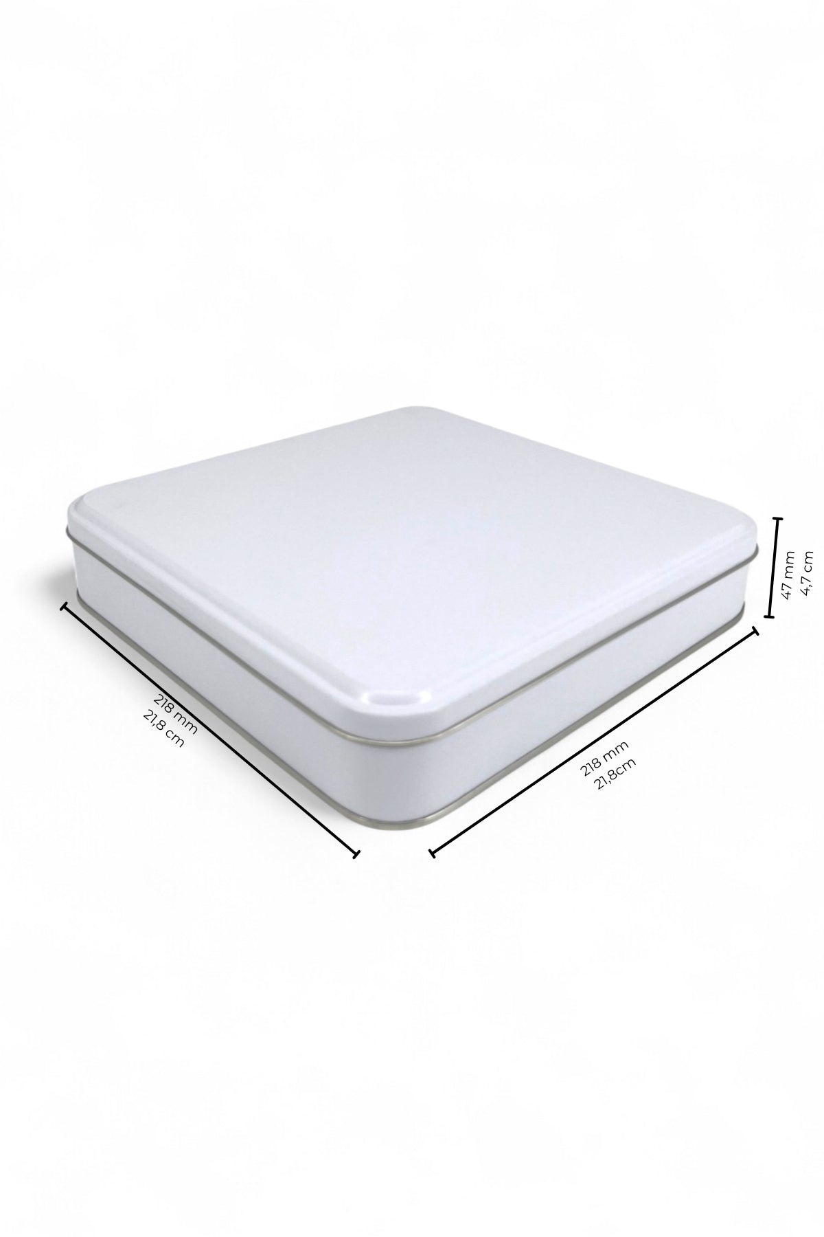 Kontensan 215x215x47 mm Metal Kapaklı Baskısız Metal Kutu, Mat Beyaz, 36 Adet