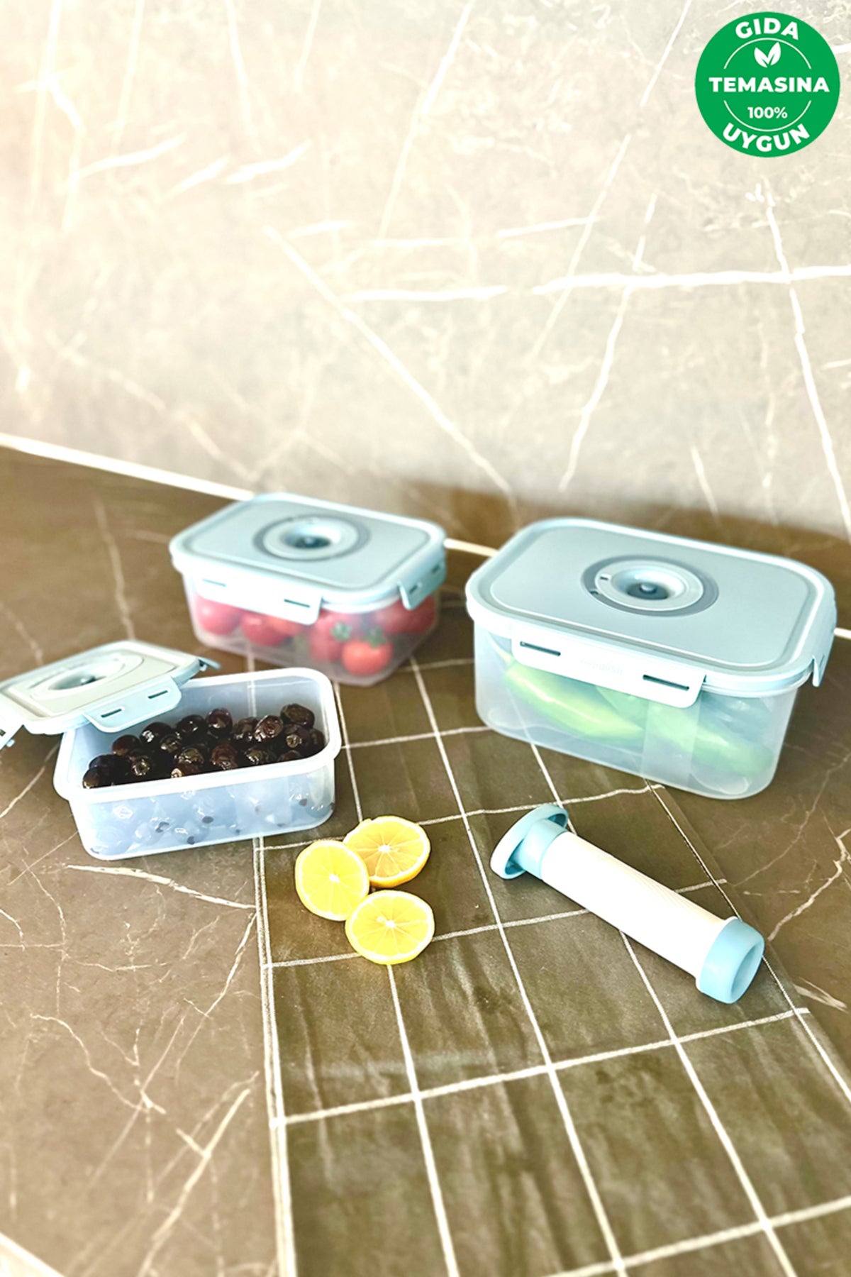Primanova M-SKS01-16-02 Seoul Taze Ürün Saklama Kabı 4Lü Set(0,6Lt+1,3Lt+2,5Lt+Pompa)