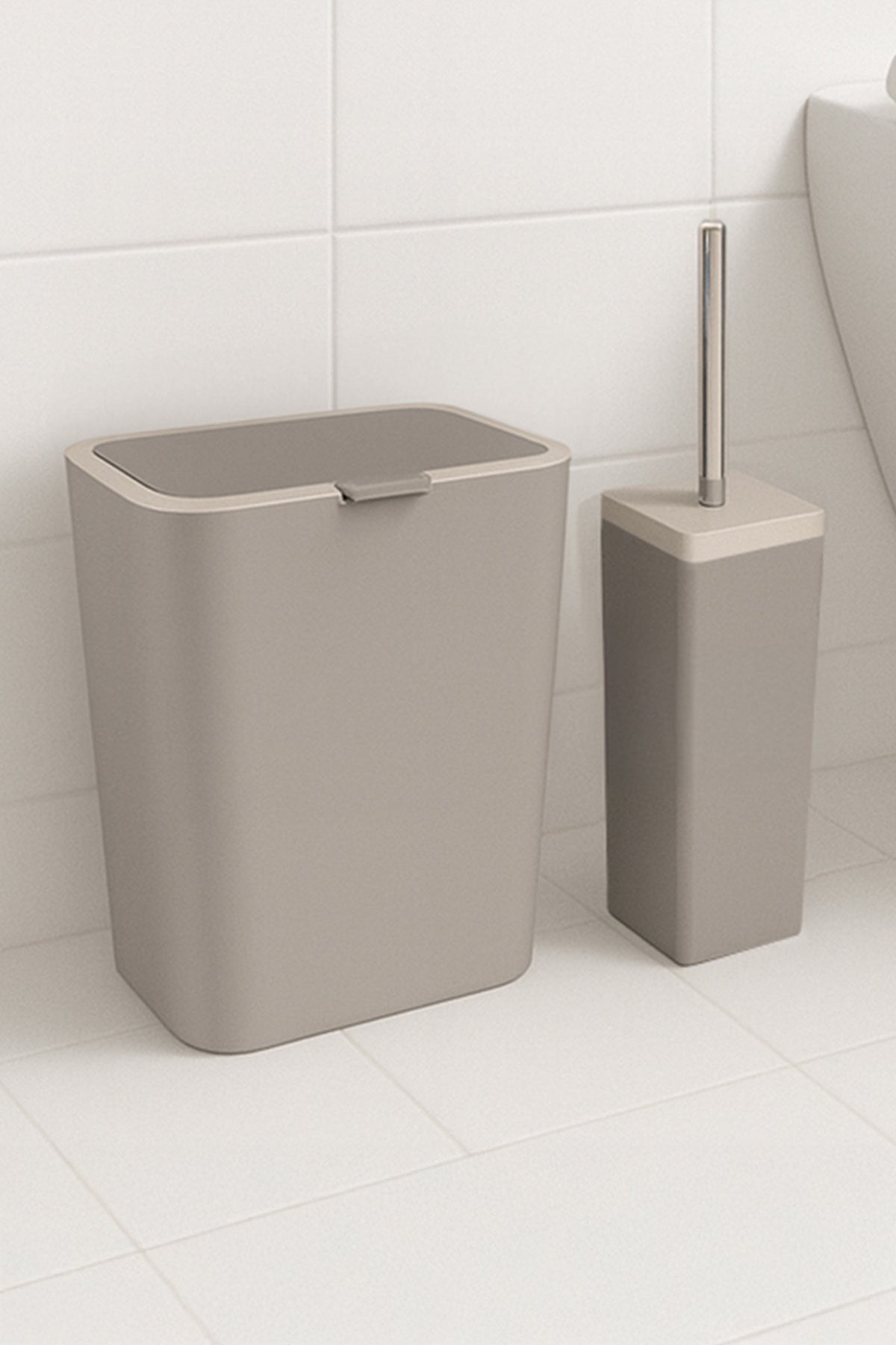 Primanova Flip 2'li Banyo Seti Çöp kovası Tuvalet Fırçası - Kum Beji