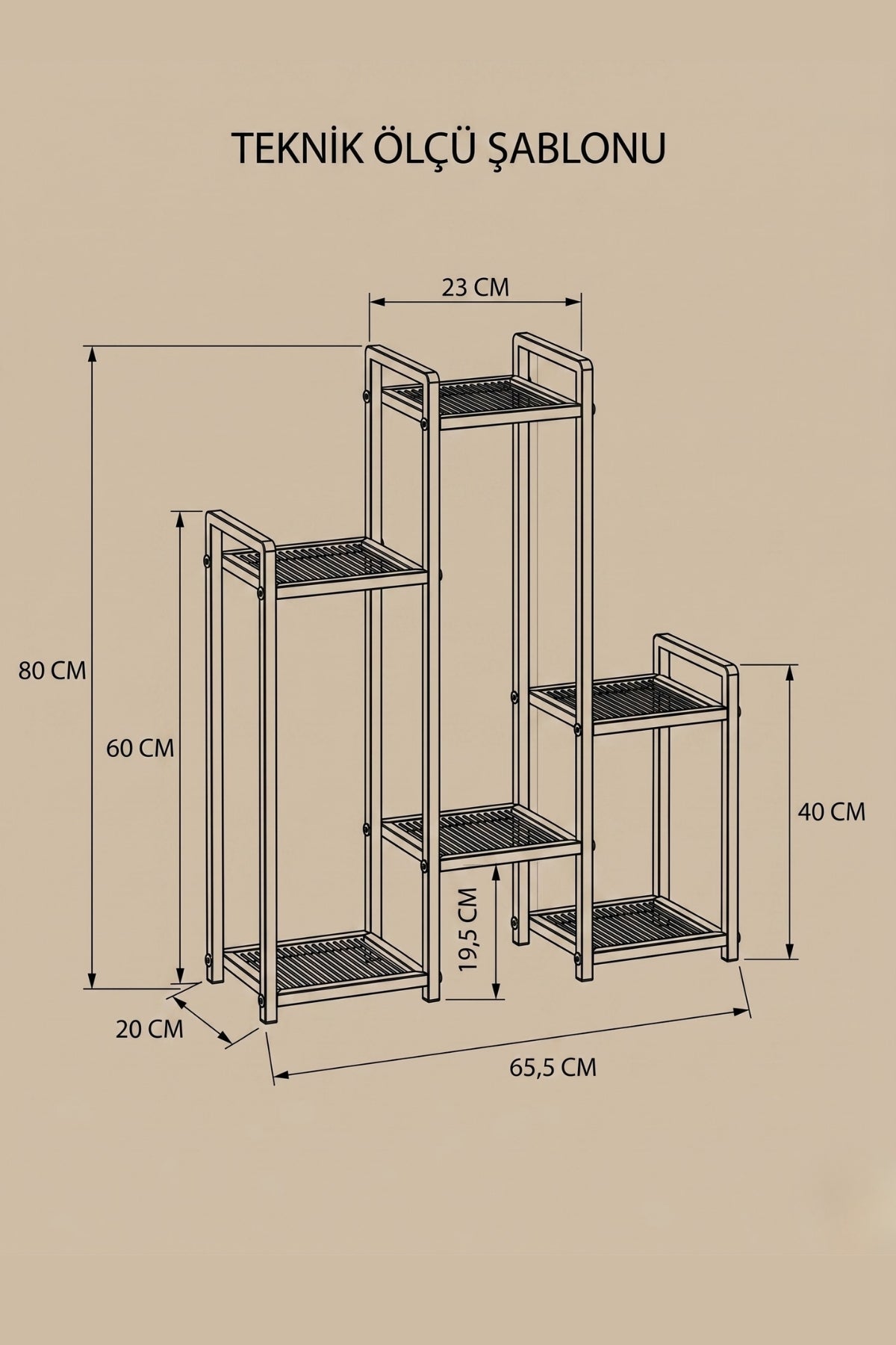Evle 6 Raflı Siyah Metal Çiçeklik & Saksılık - Modern Dekoratif Balkon ve Salon Bitki Standı