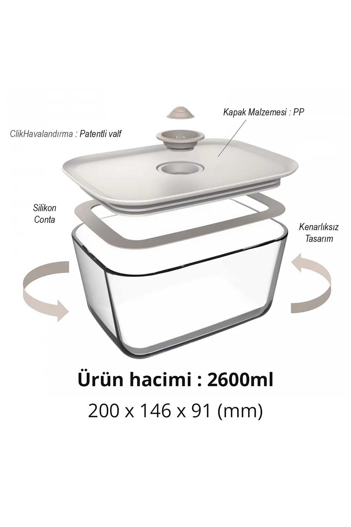 Neoflam D-NEOFCL260 Fika Clık Dikdörtgen Saklama Kabı 2600Ml Bej