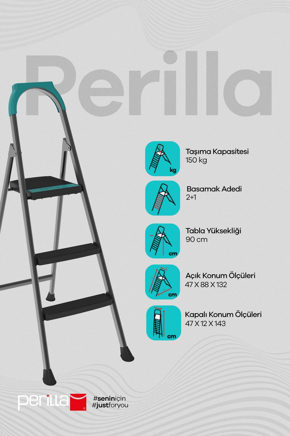 Evle Riser 2+1 Merdiven | 150 KG Taşıma Kapasiteli, Kaymaz Basamaklı