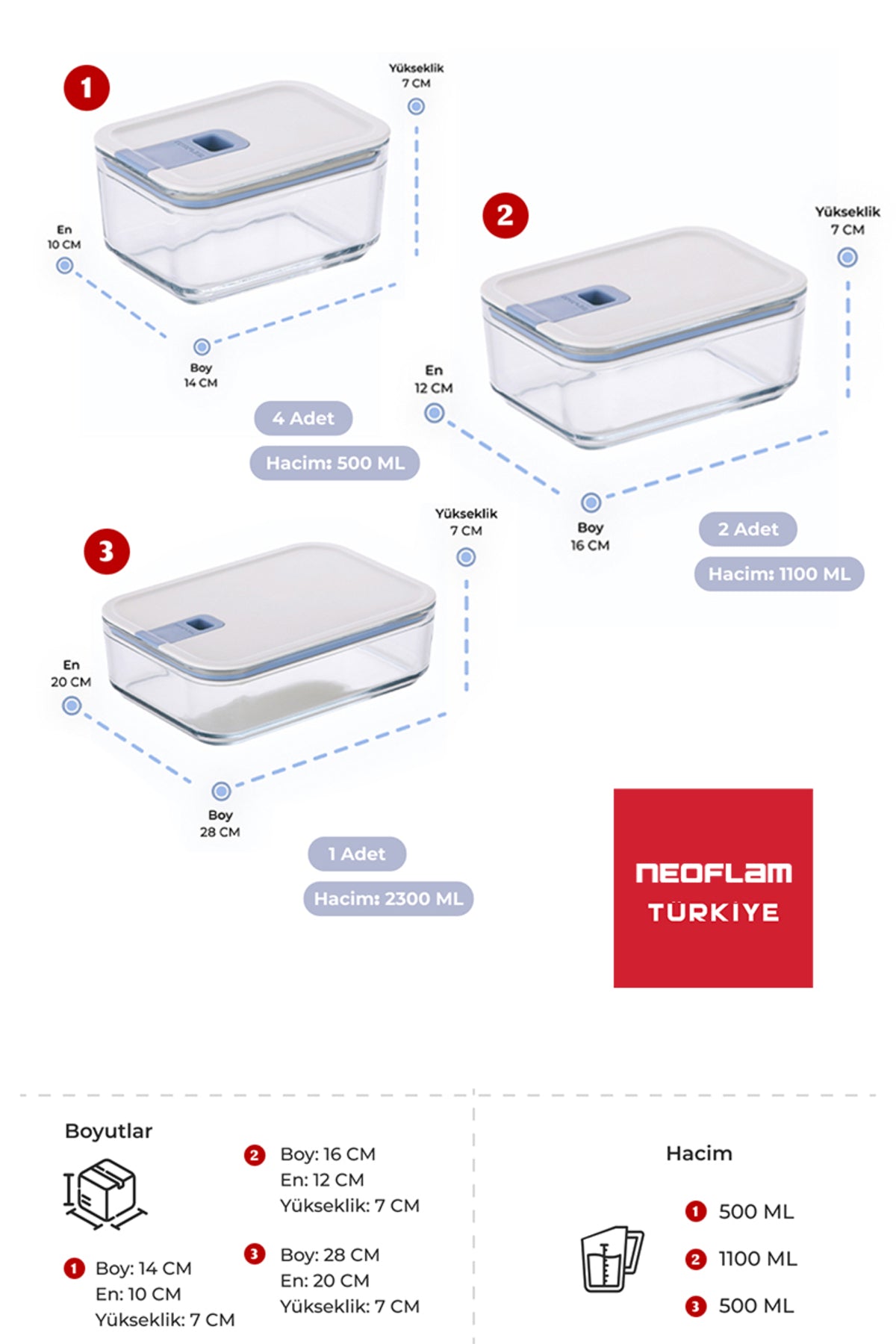 Neoflam Perfect Seal Cam Saklama Seti 7 Parça