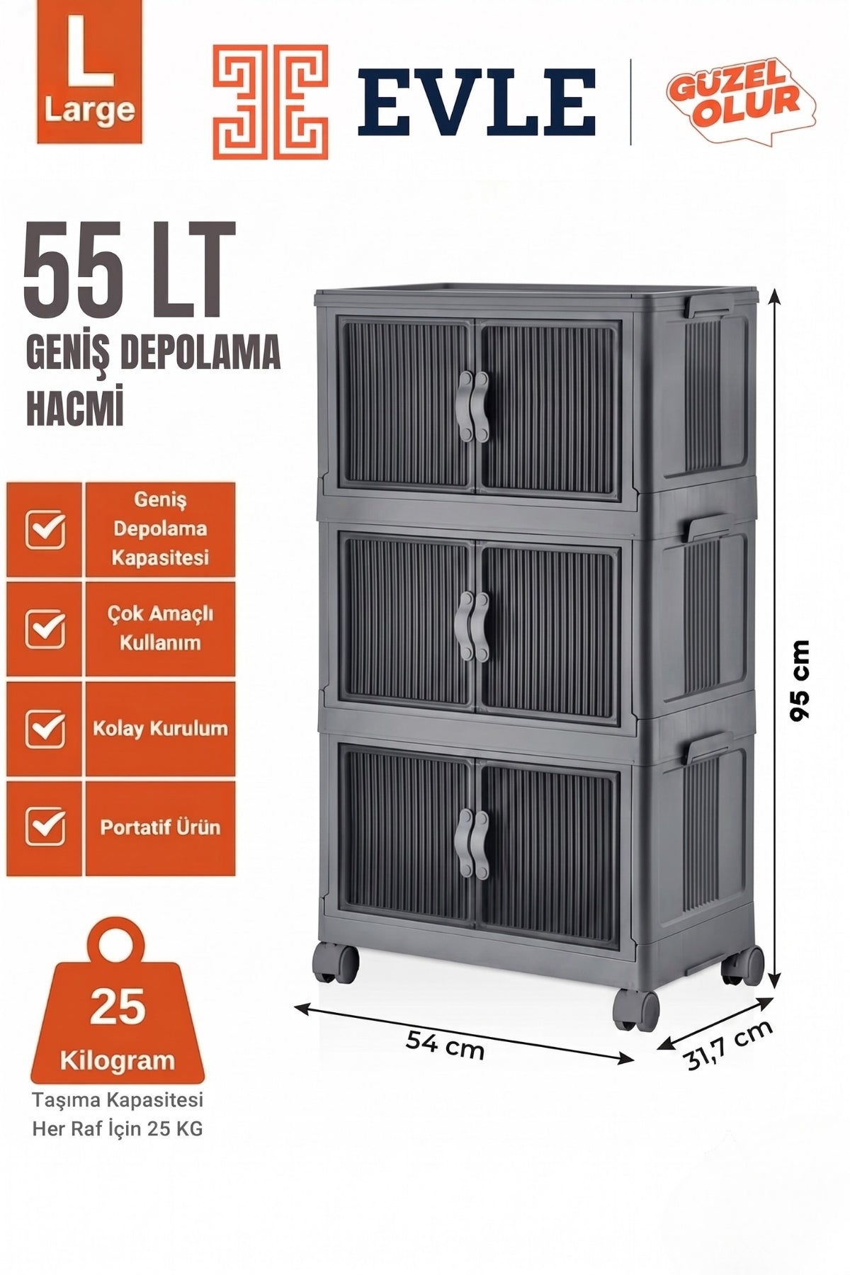 Evle 3 Katlı Dolap