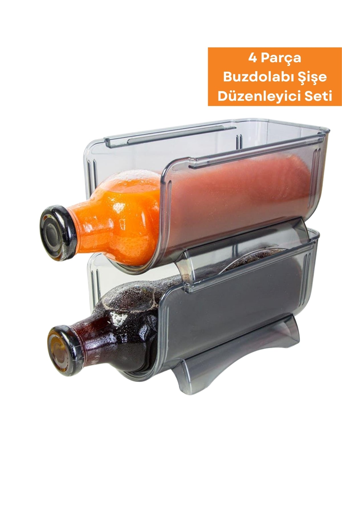 Evle 4 Parça Buzdolabı Şişe Düzenleyici Seti, Buzdolabı Düzenleyici Şişe Organizer