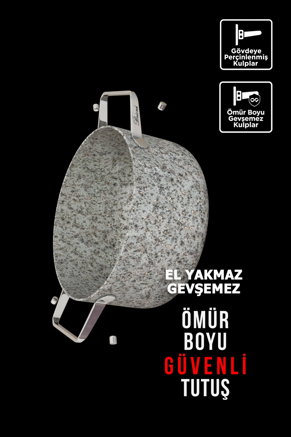 Brioni Stone-Age 18cm 20cm 22cm 7 Parça Çizilmez Yanmaz Yapışmaz İndükisiyonlu Sahan Omlet Seti