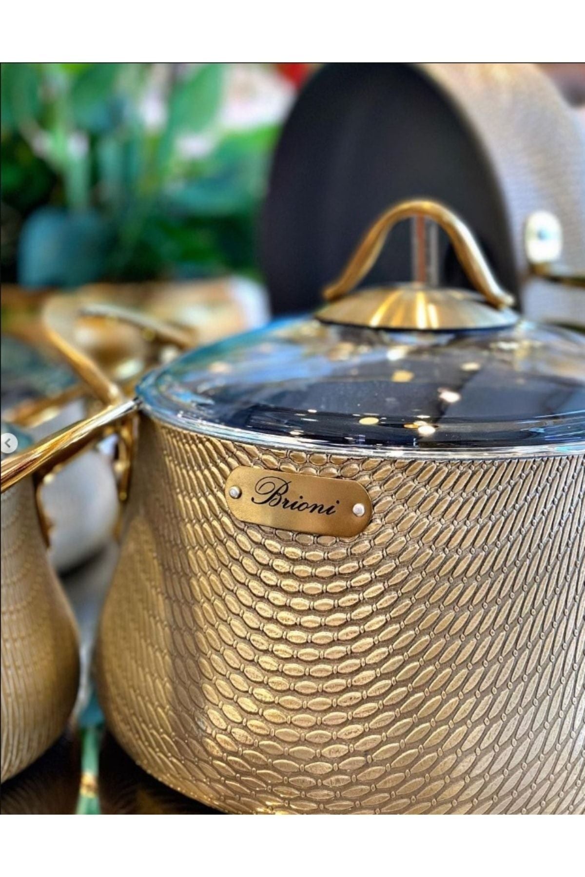 Brioni Elegance 7 Parça Yanmaz Yapışmaz Bakır Görünümlü Granit Tencere Seti