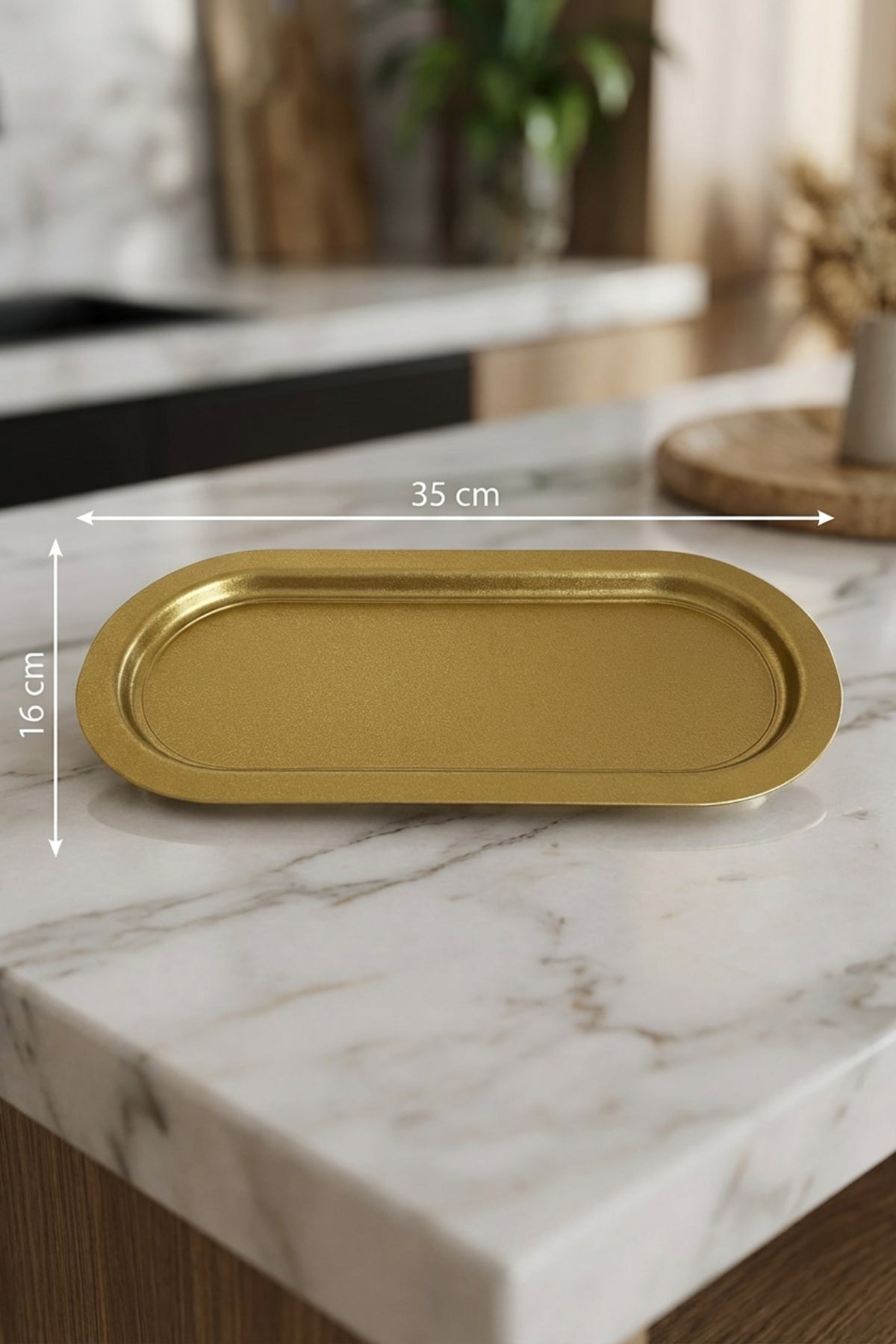 Evle 6 Parça Baton Gold Renk Metal Sunum Tepsisi, Altın Renk Servis Tepsisi, Sunumluk