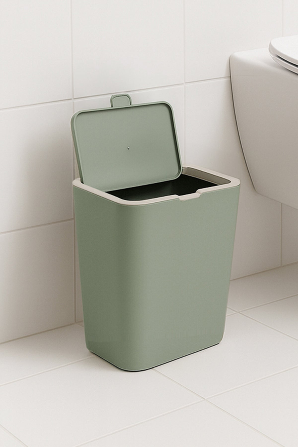 Primanova Flip 2'li Banyo Seti Çöp kovası Tuvalet Fırçası - Yeşil