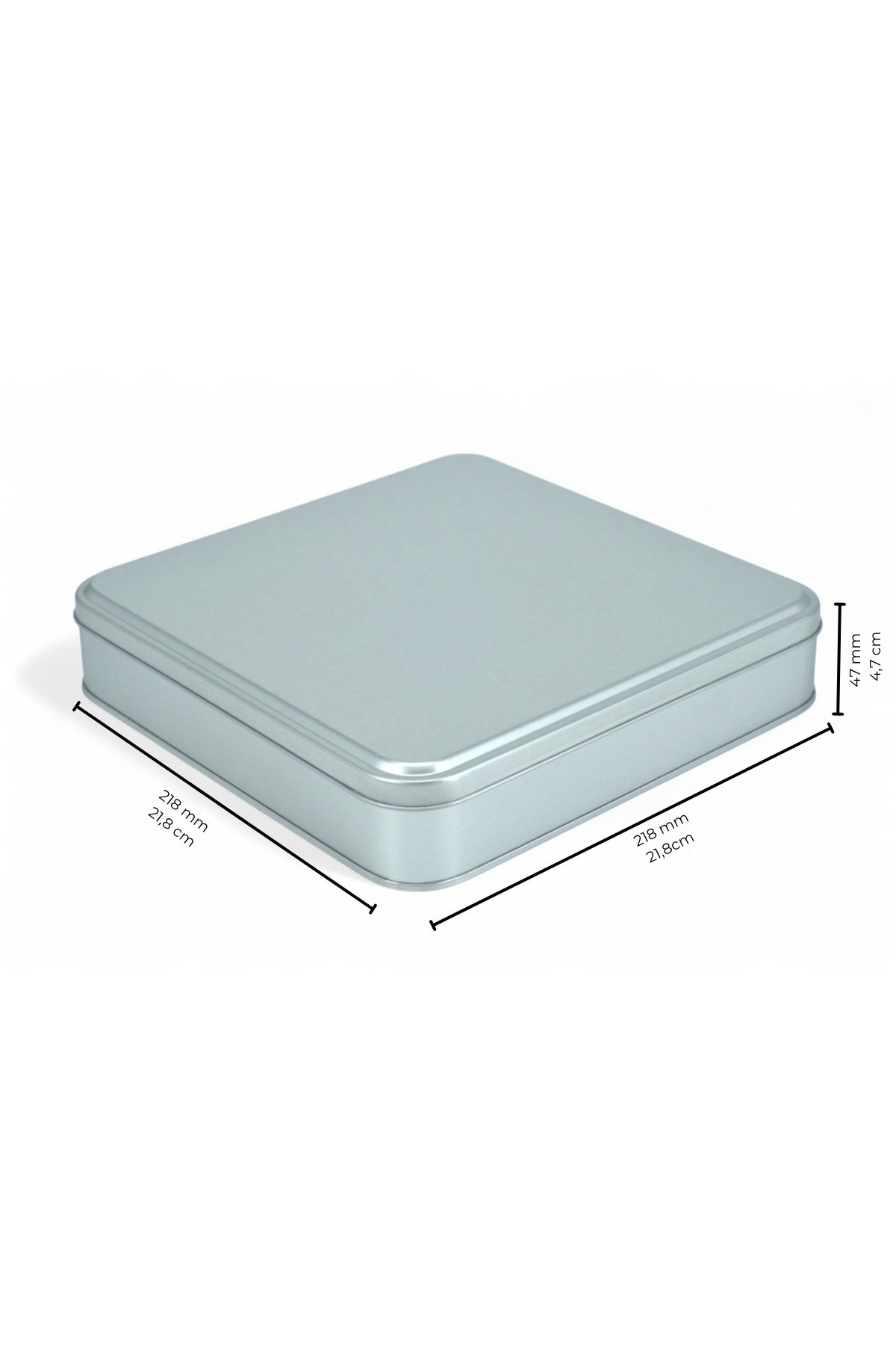 Kontensan 215x215x47 mm Metal Kapaklı Baskısız Metal Kutu, Mat Beyaz, 36 Adet