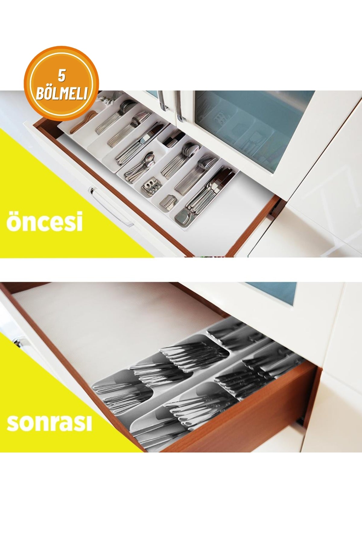 Evle 5 Bölmeli Çekmece Kaşıklık 39 X 11 Cm, Antrasit