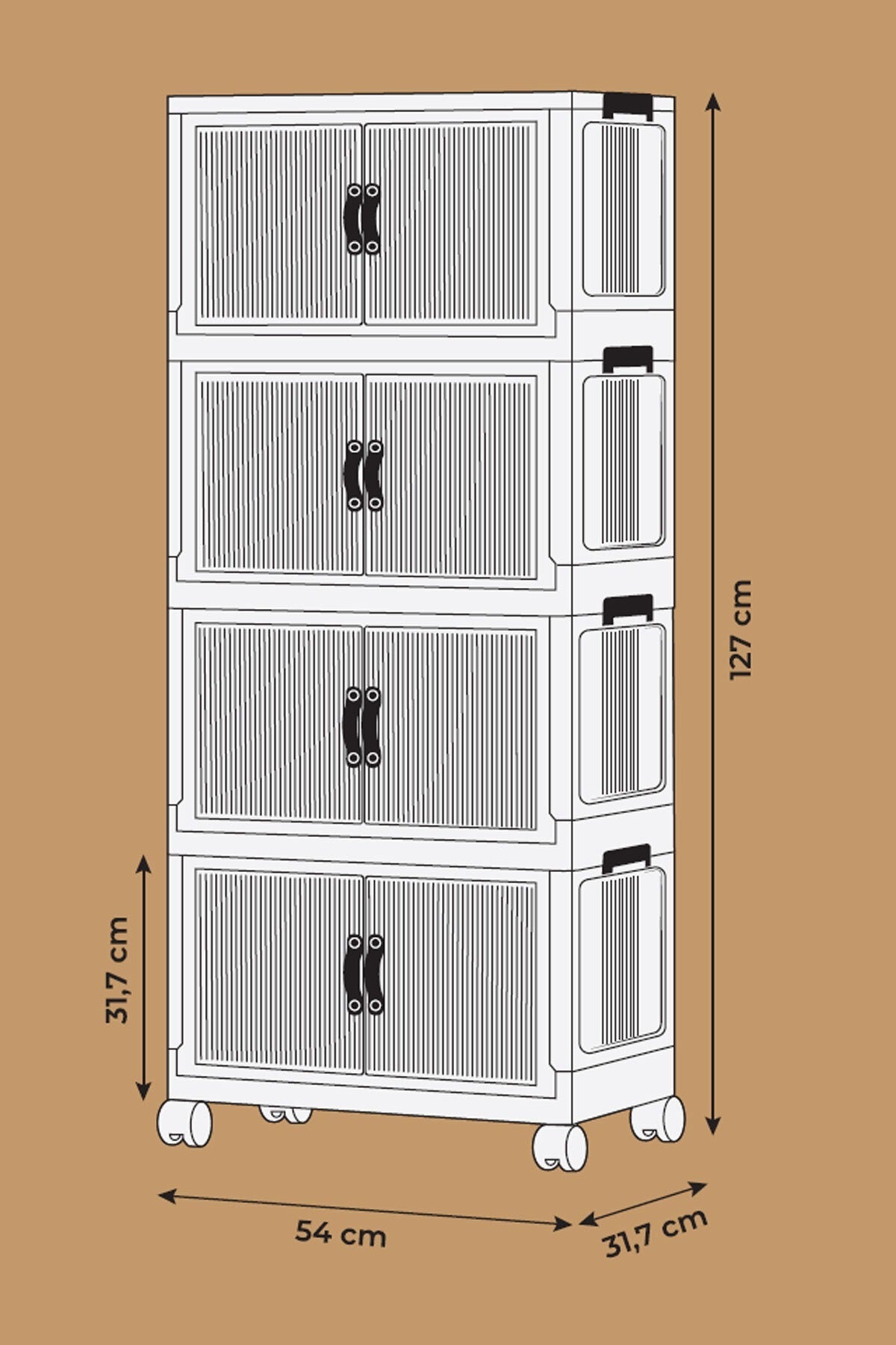 Evle Katlanabilir Modüler Dolap 4 lü 54 cm x 31,7 cm x 127 cm