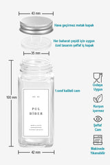 6'lı Cam Baharatlık Seti Gümüş Kapak Ve Beyaz Etiketli Baharatlık