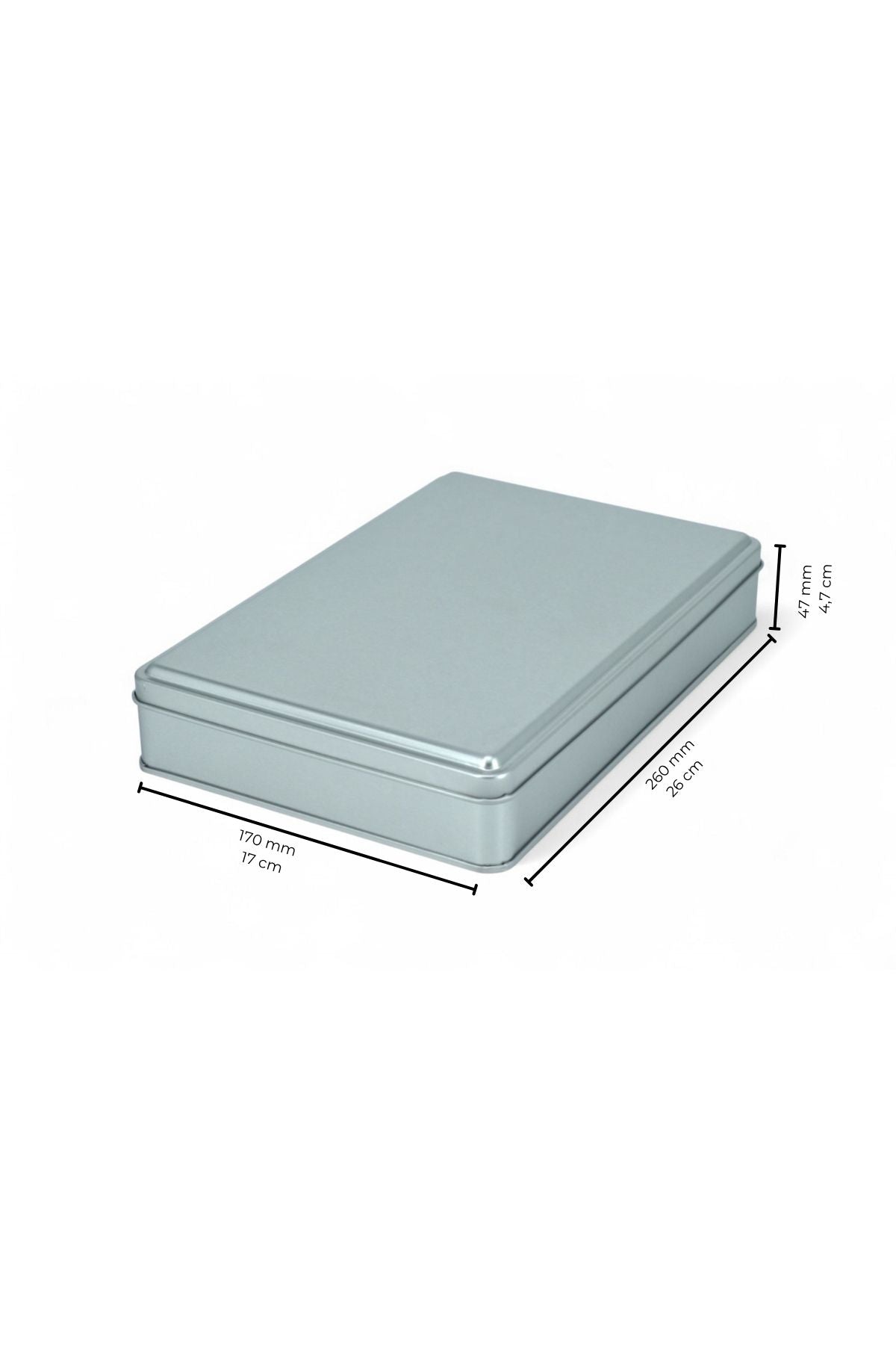 170x260x47 mm Metal Kapaklı Baskısız Metal Kutu, Mat Silver, 42 Adet