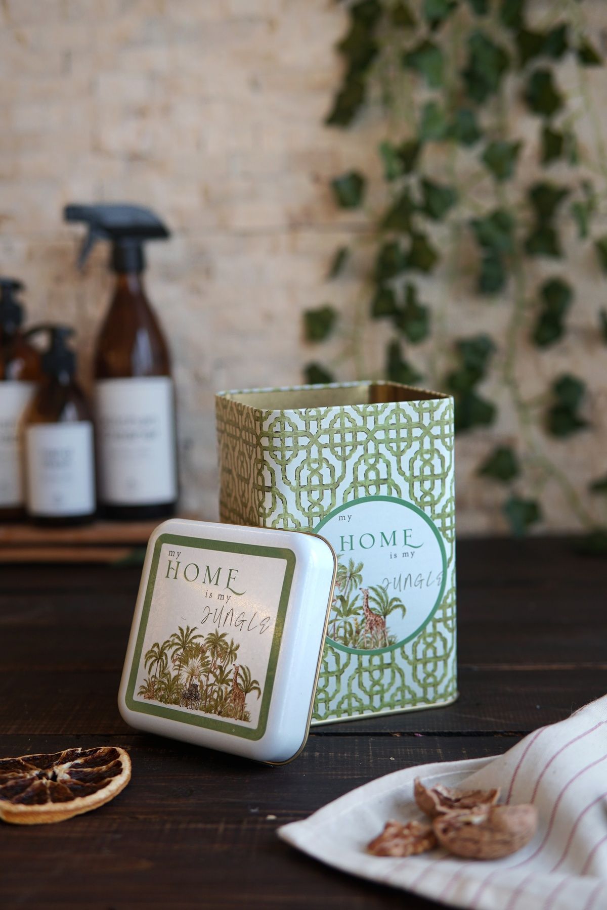 Er022-8ı Forrest Green Home Desenli Kare Metal Saklama Kabı 11x11 Cm