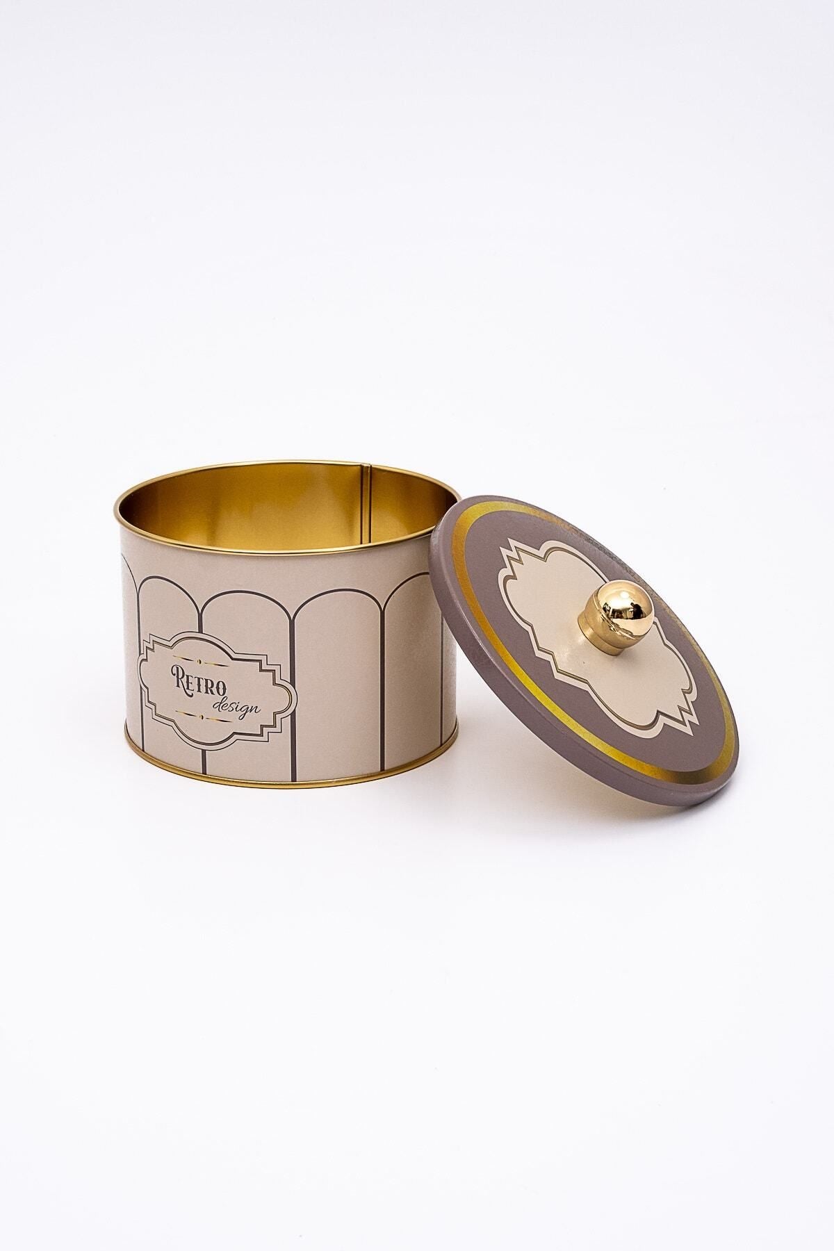 Metal Çok Amaçlı Dokulu Saklama Kabı, Dekoratif Saklama Kutusu 14 Cm, Retro Er141-u6